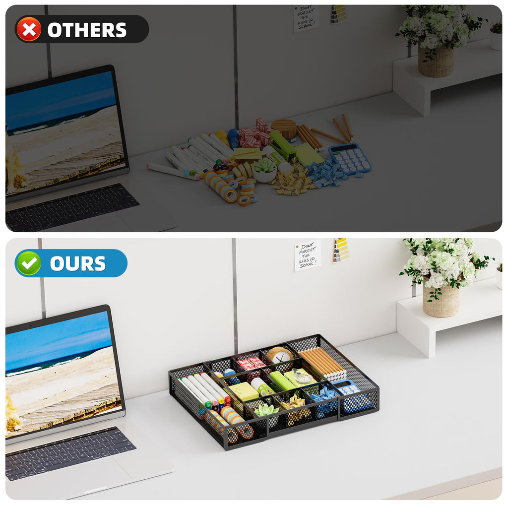 Expandable Desk Drawer Organizer with Ten Adjustable Compartments