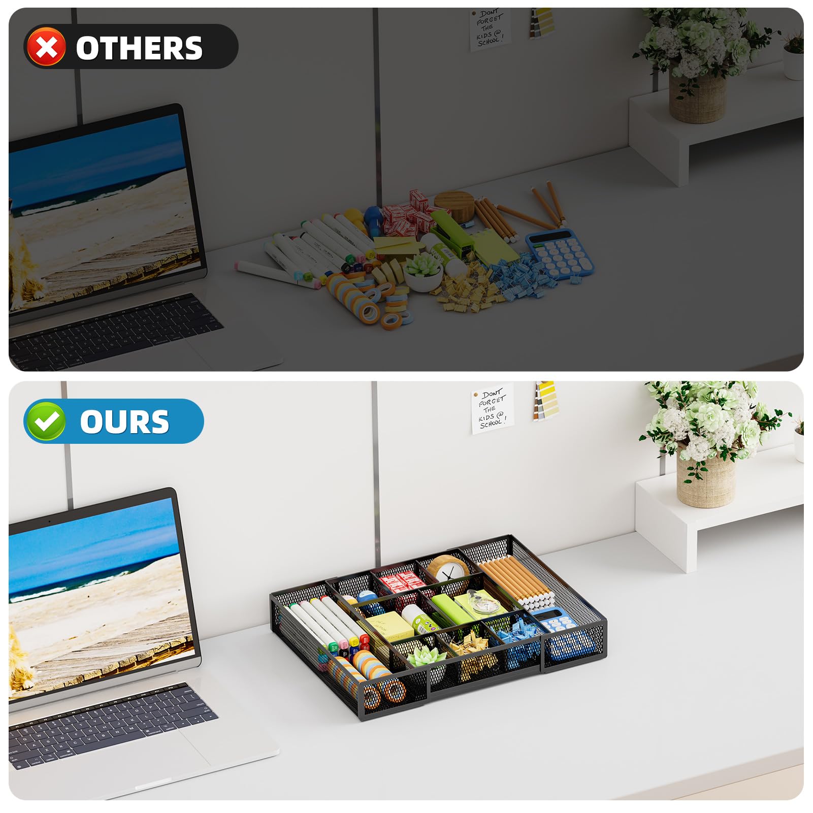 Expandable Desk Drawer Organizer with Ten Adjustable Compartments