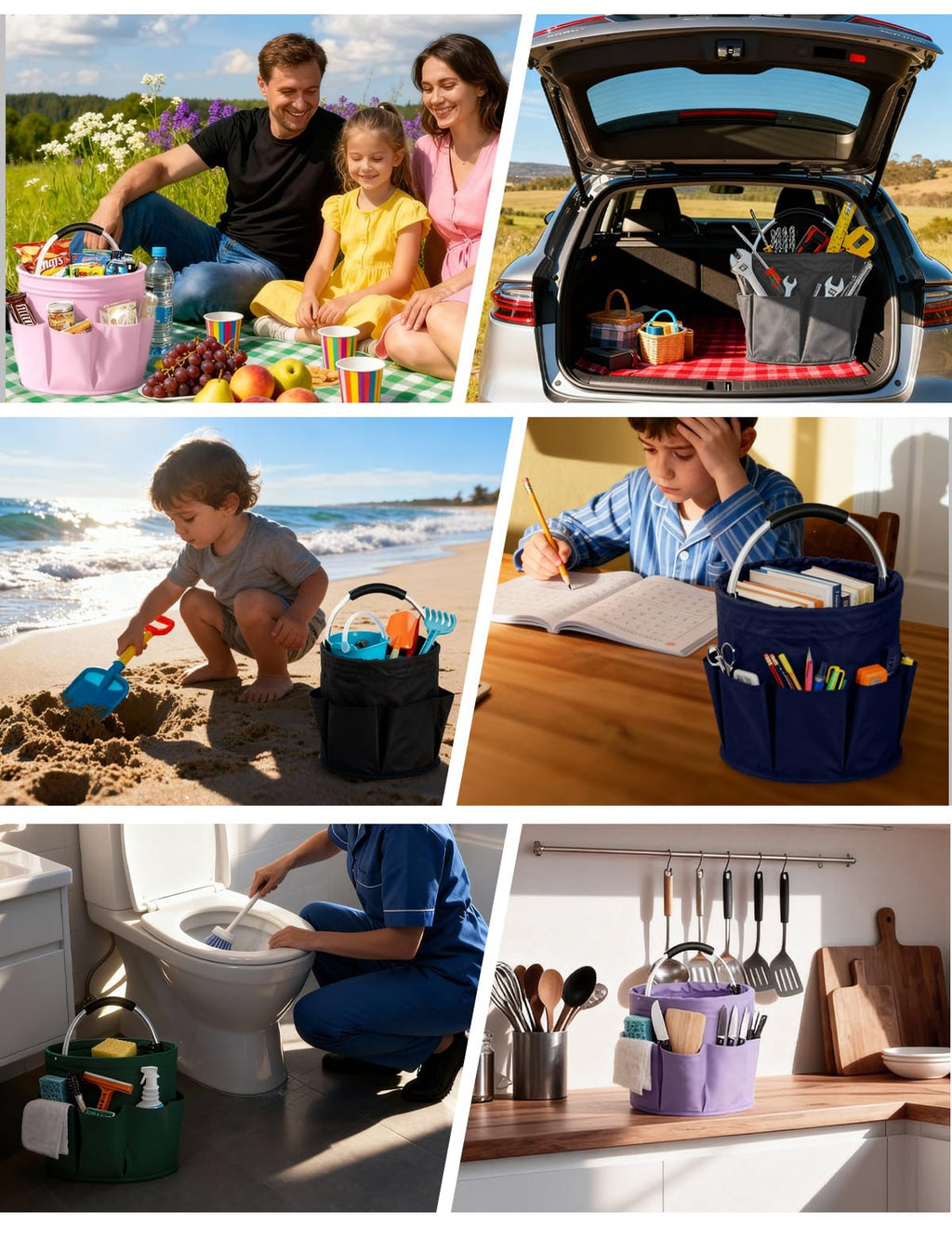 Large Foldable Cleaning Caddy with Handle and Six Storage Pockets