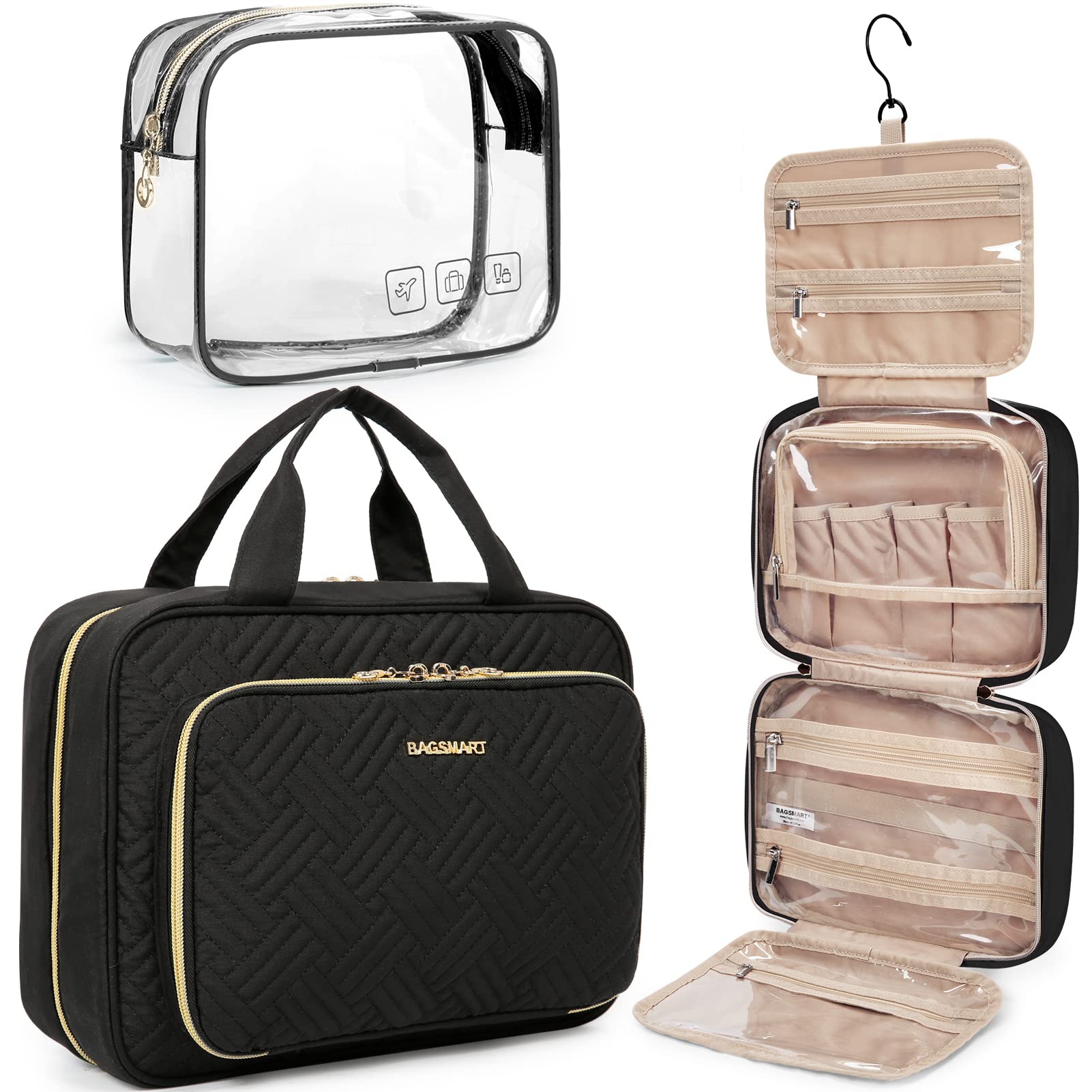 Hanging Travel Toiletry and Makeup Organizer with Transparent Cosmetic Bag