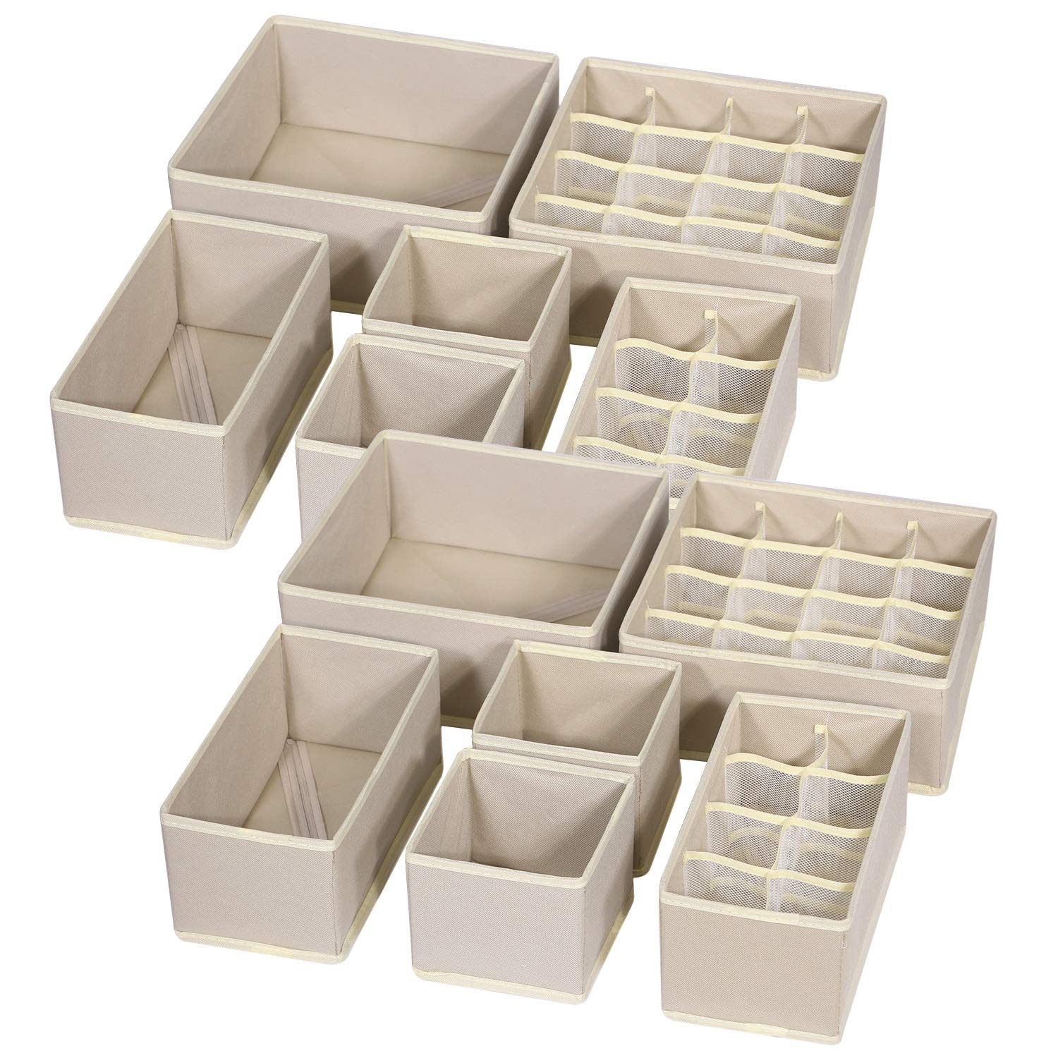 Twelve Pack Foldable Fabric Drawer Organizers for Clothes and Lingerie