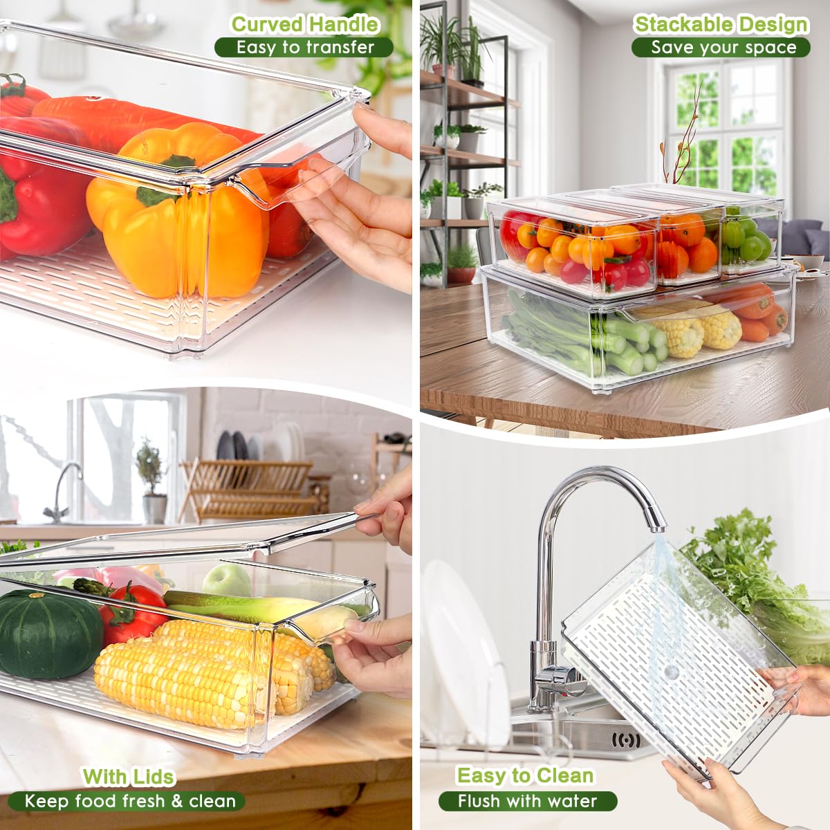 Stackable Clear Refrigerator Organizer Bins with Lids