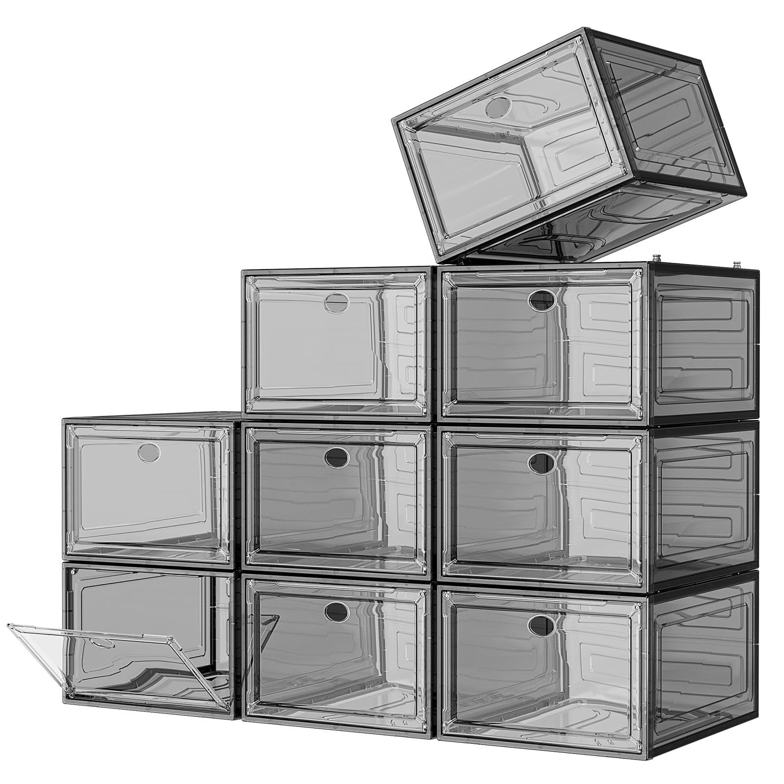Sturdy Clear Stackable Shoe Storage Boxes with Magnetic Doors