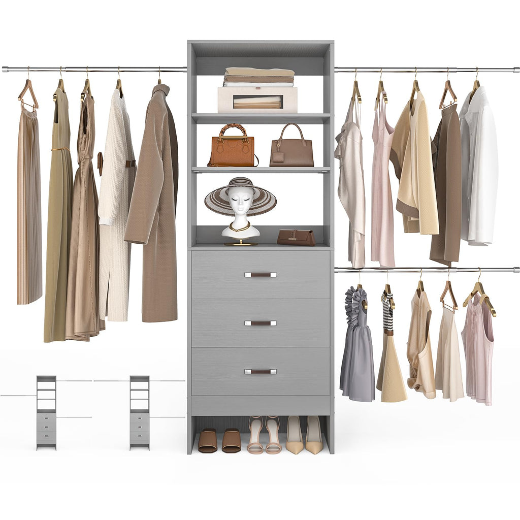 Closet Organizer System with Fabric Drawers Shelves and Garment Rack