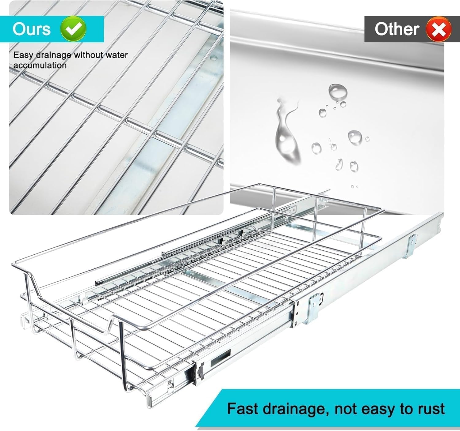 Heavy Duty Pull Out Cabinet Organizer with Chrome Plated Slide Out Drawer