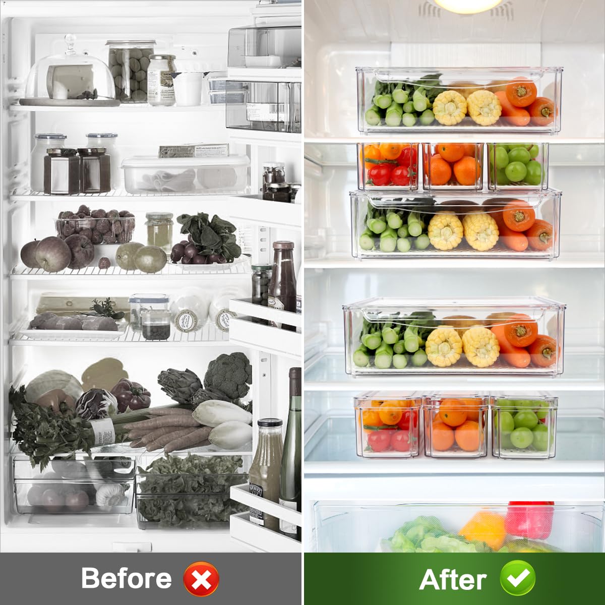 Stackable Clear Refrigerator Organizer Bins with Lids