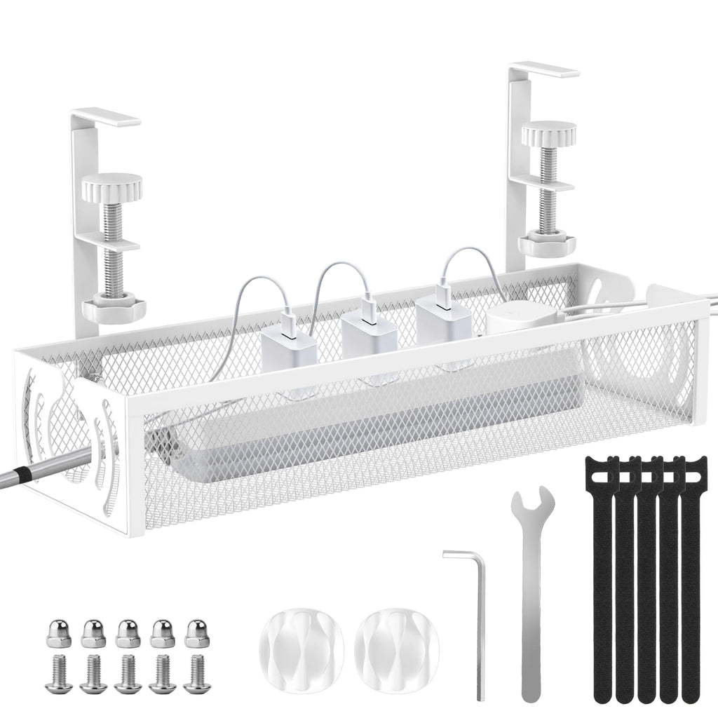 No Drill 15 Inch Under Desk Cable Management Tray