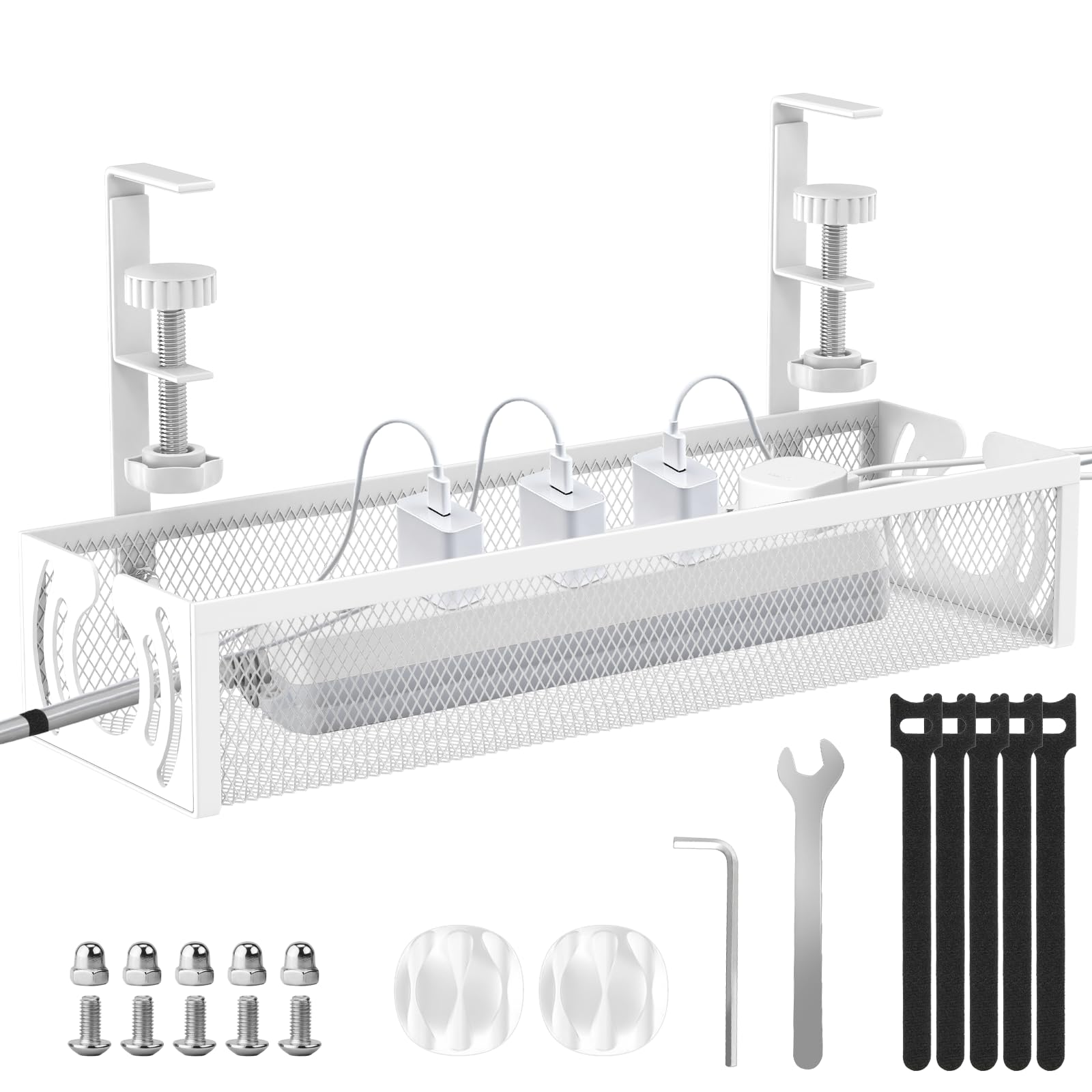 No Drill 15 Inch Under Desk Cable Management Tray
