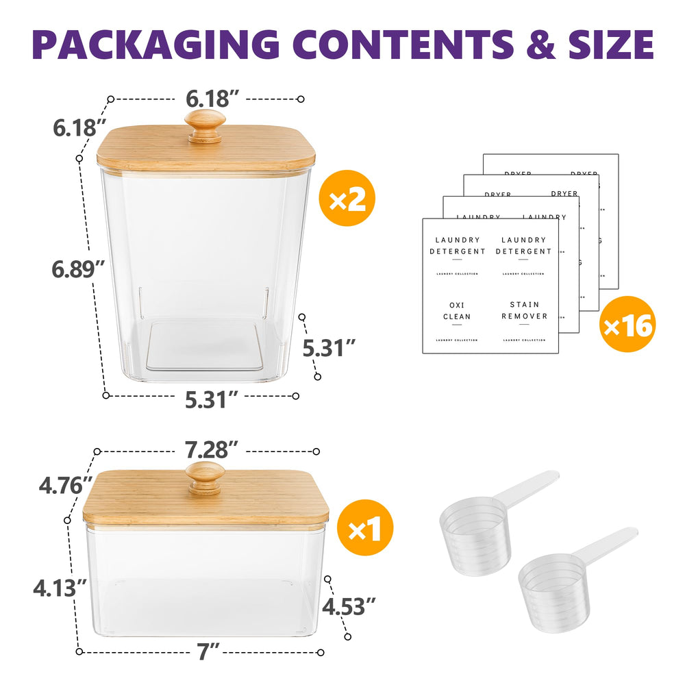 Four Pack Clear Laundry Pod and Detergent Storage Containers