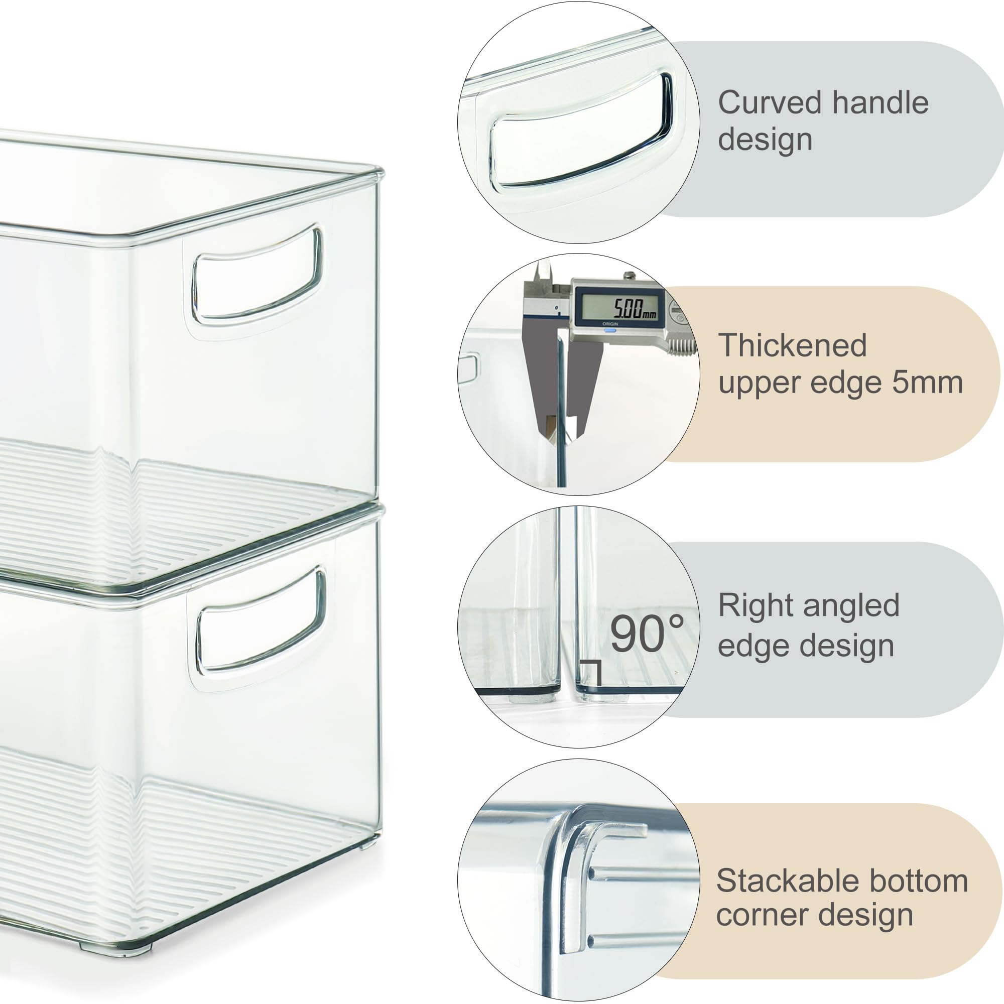 Stackable Freezer Storage Bins with Side Handles