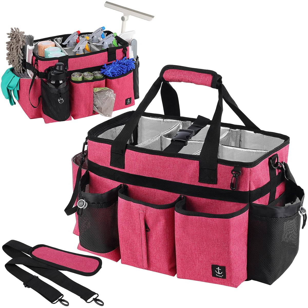 Large Wearable Cleaning Caddy Bag with Detachable Divider and Straps