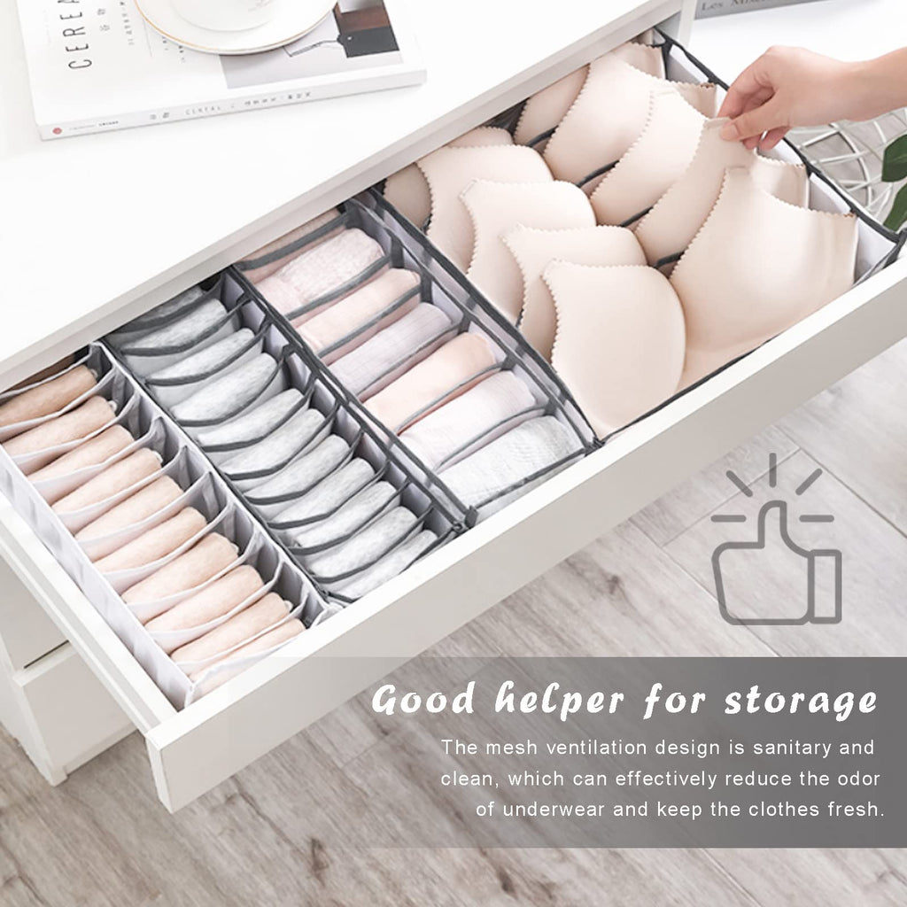 Six Pack Washable Clothes Drawer Organizers with Foldable Compartments