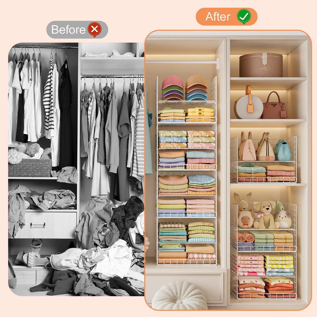 Eight Tier Hanging Closet Organizer with Wire Baskets Hooks and Dividers