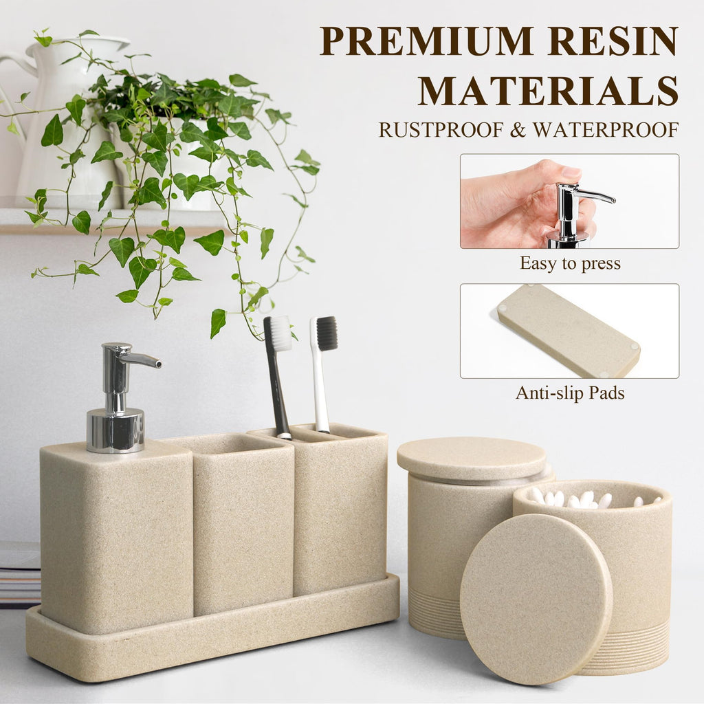 Six Piece Bathroom Accessories Set with Soap Dispenser and Vanity Tray
