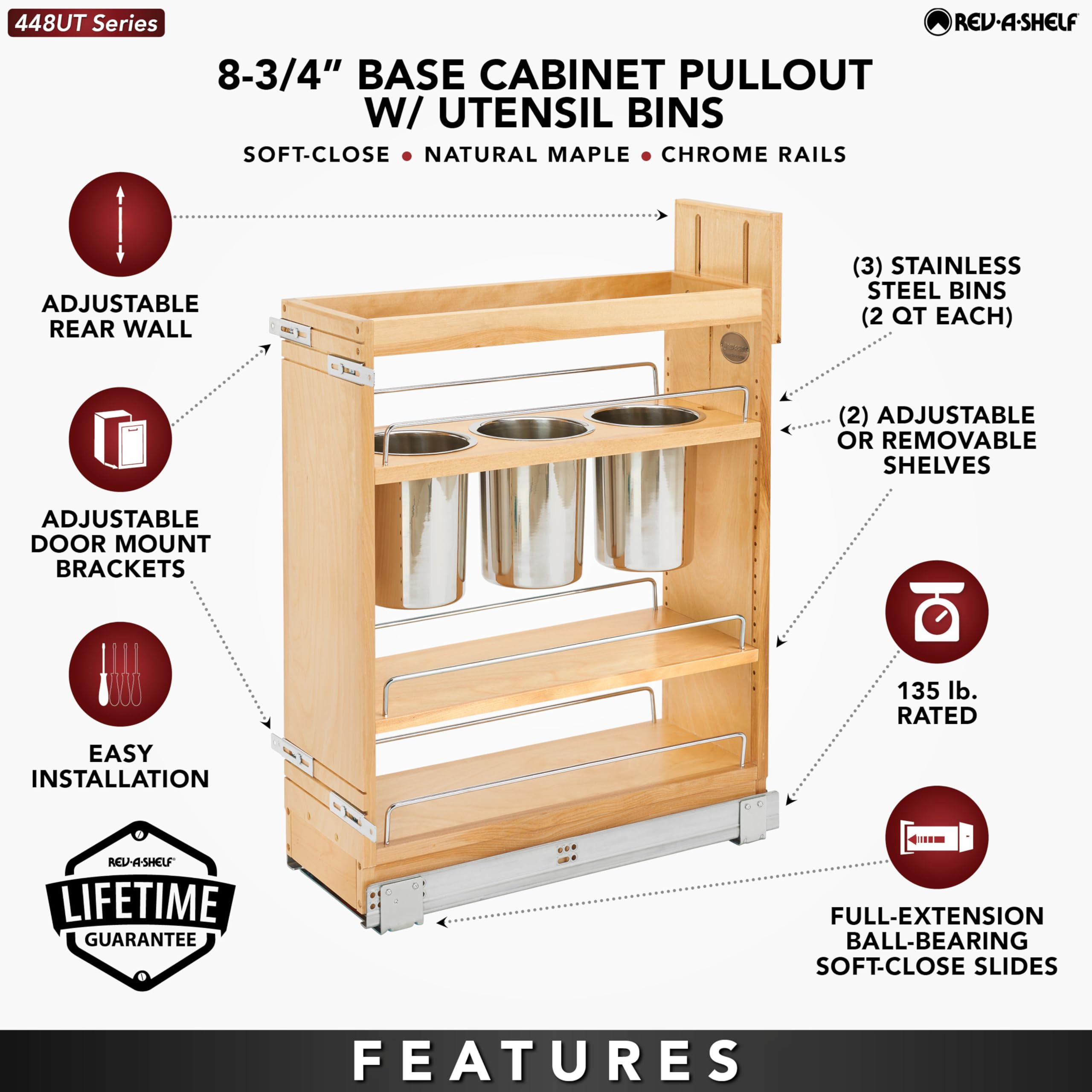 5 Inch Base Cabinet Organizer with Three Storage Bins