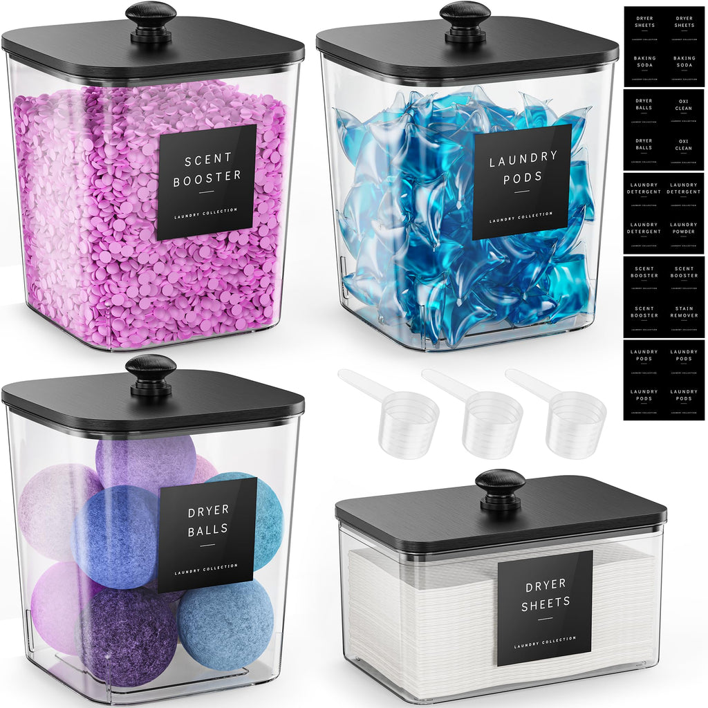 Four Pack Clear Laundry Pod and Detergent Storage Containers