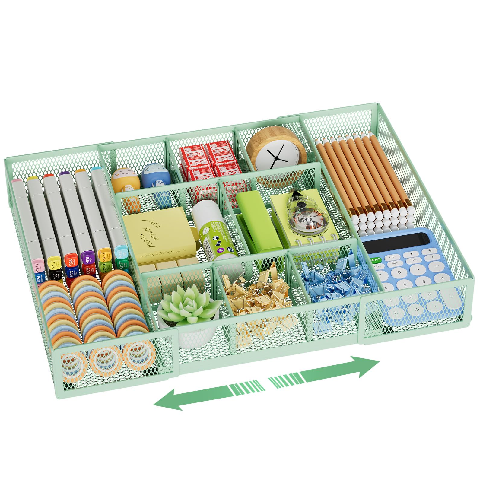 Expandable Desk Drawer Organizer with Ten Adjustable Compartments
