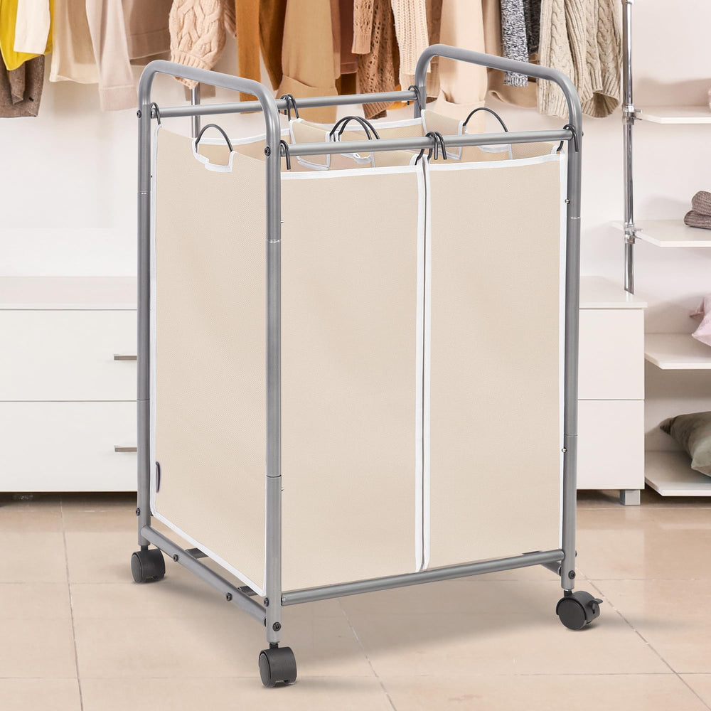 Rolling Laundry Sorter Hamper with Divided Compartments