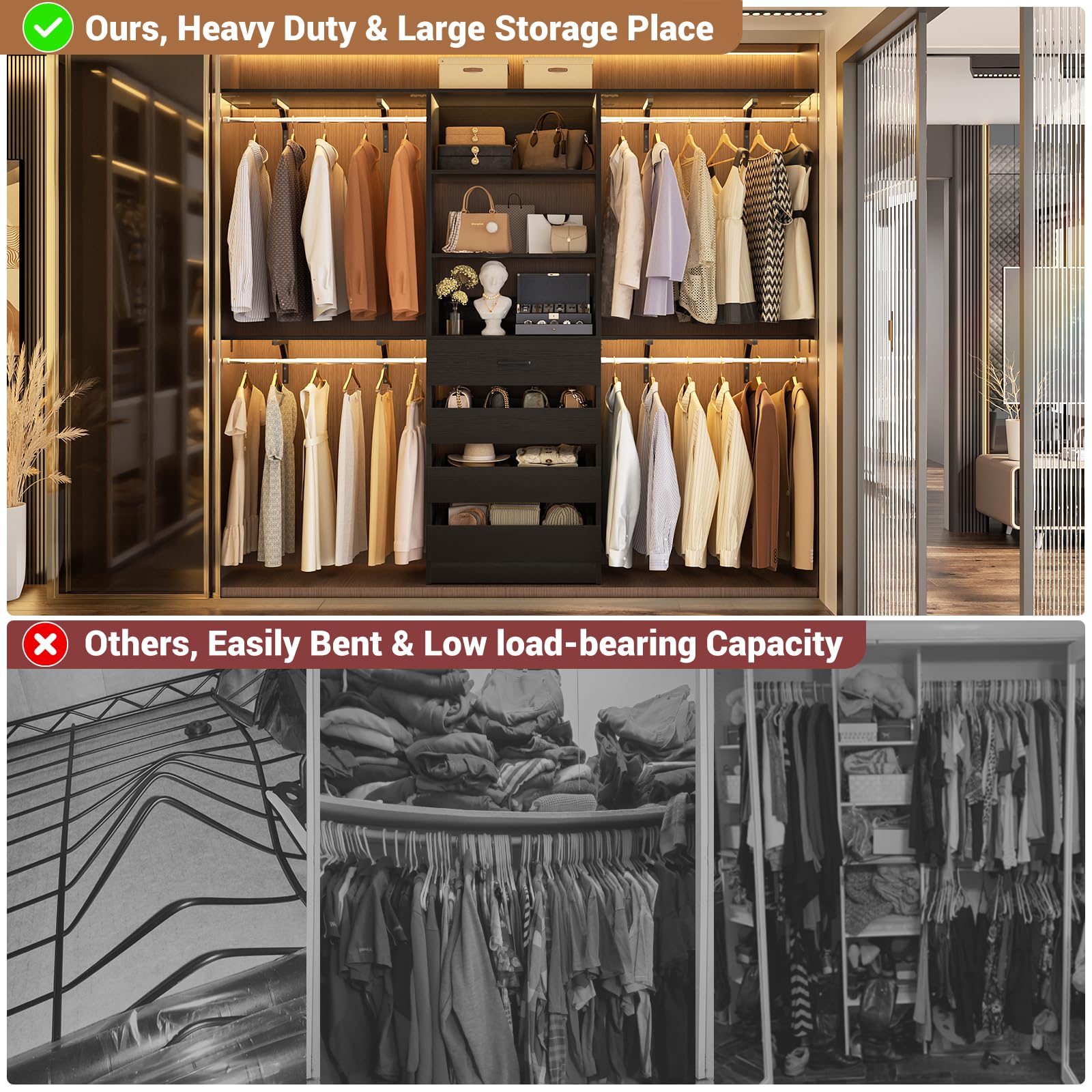 8FT Closet Organizer System with 4 Wooden Drawers and 4 Shelves
