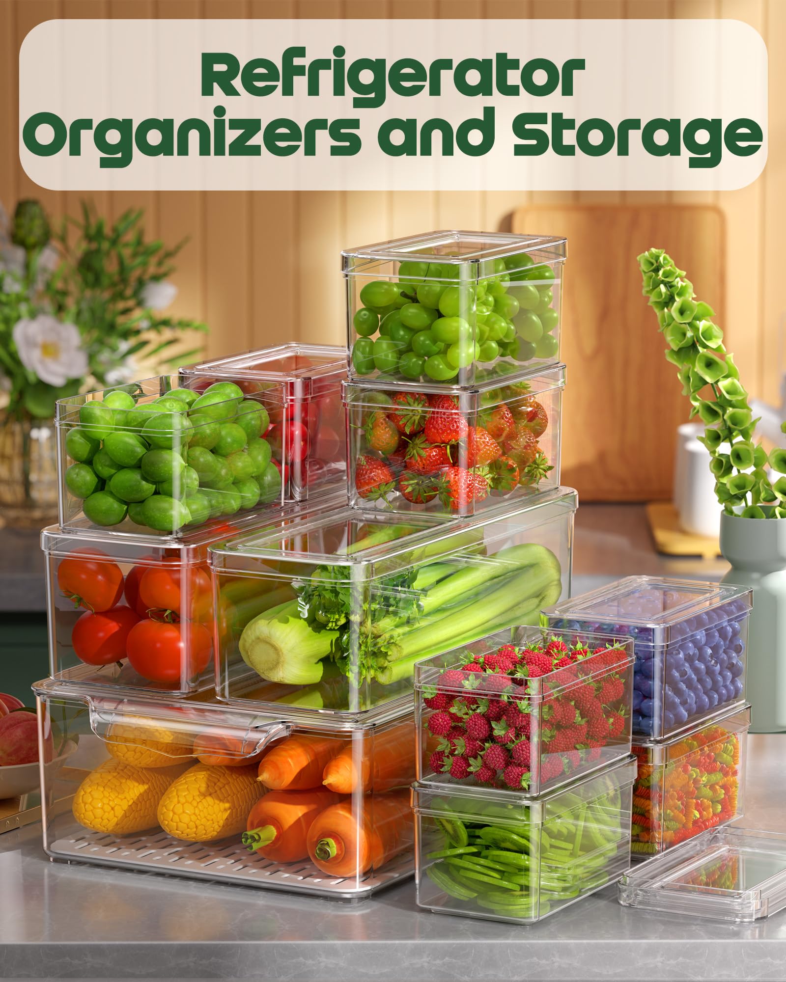 Stackable Refrigerator Storage Organizer Bins