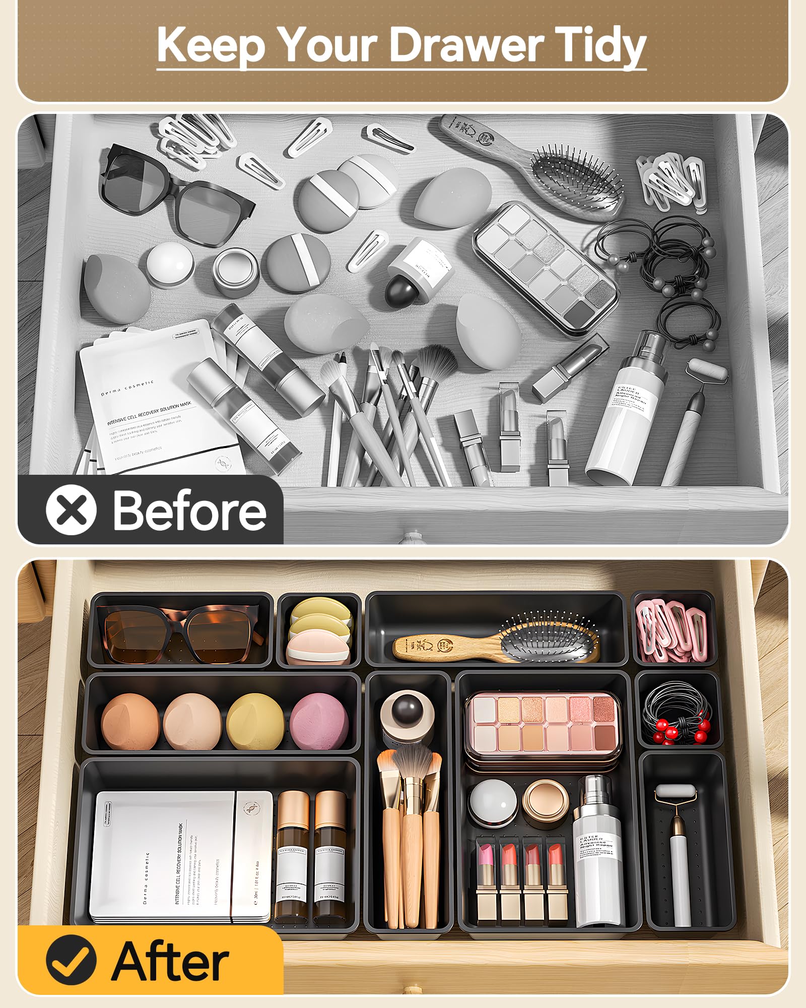 25 Piece Plastic Drawer Organizer Set for Home Storage
