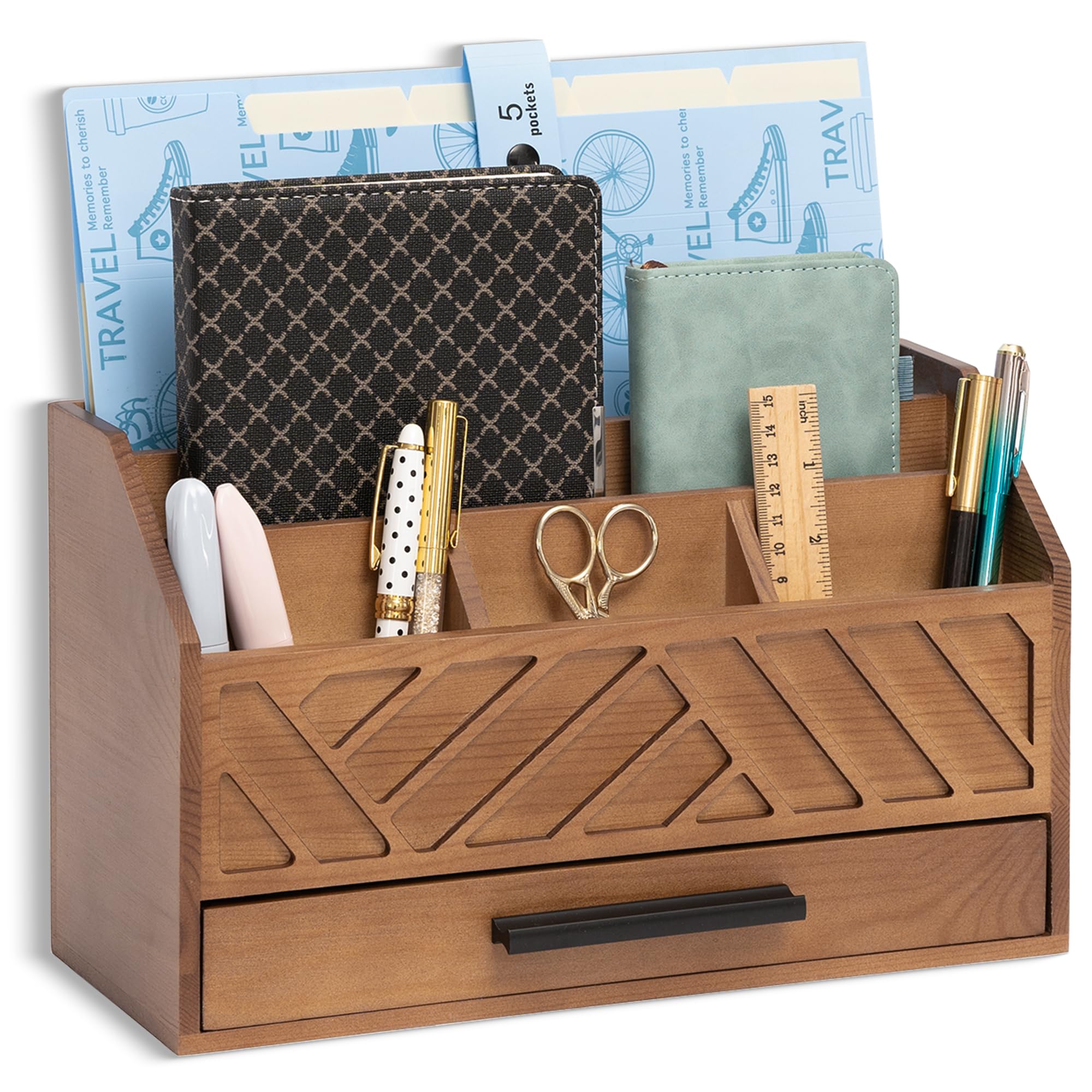 Wood Desk Organizer with Drawer Mail and File Holder
