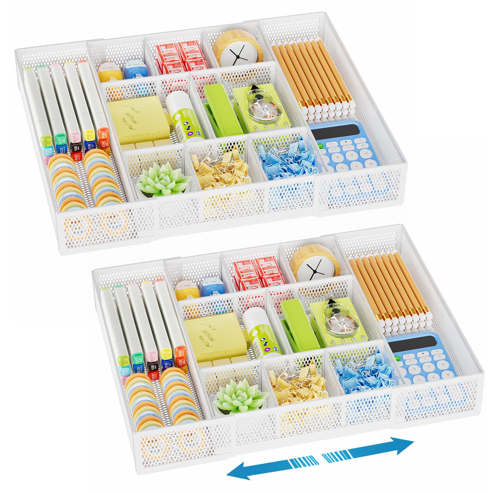 Expandable Desk Drawer Organizer with Ten Adjustable Compartments