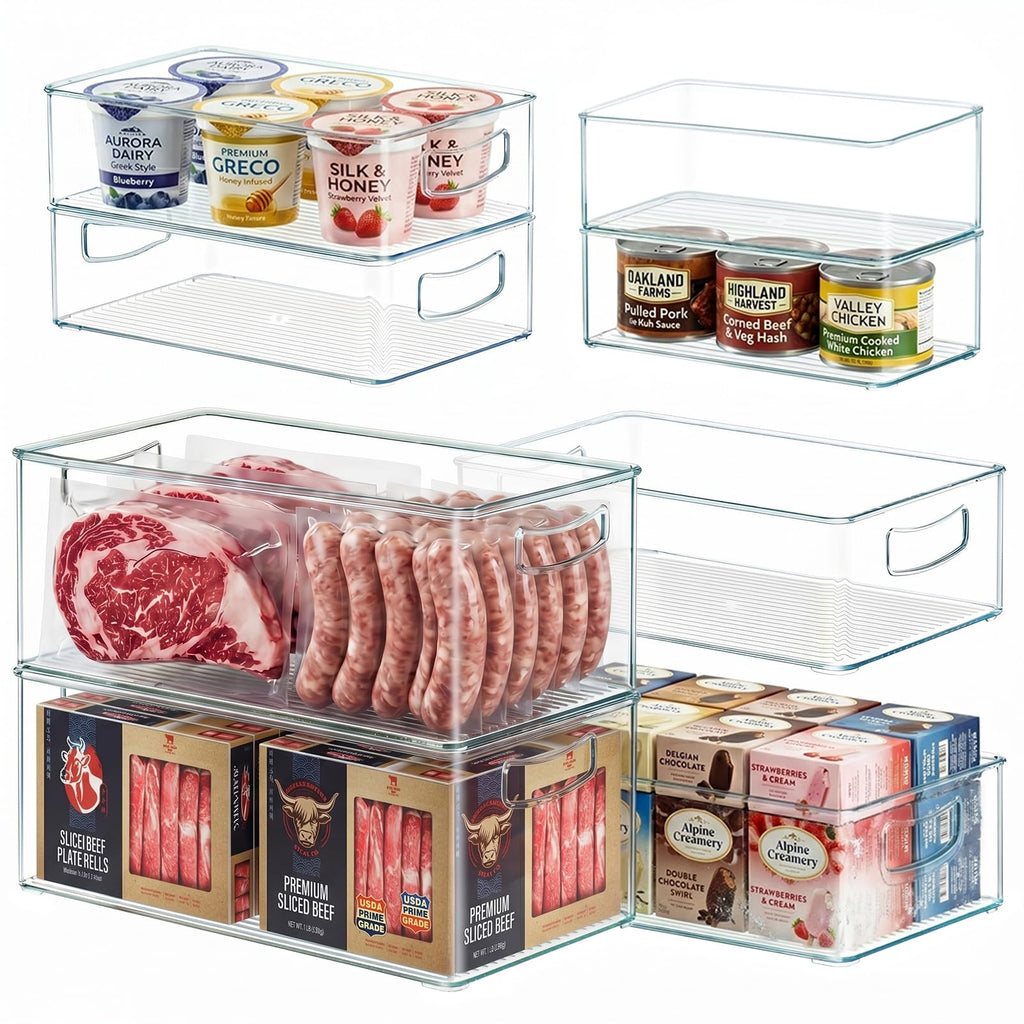 Stackable Freezer Storage Bins with Side Handles