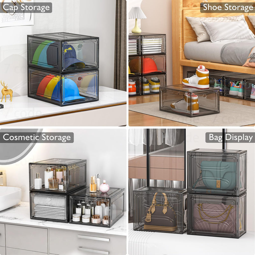 Sturdy Clear Stackable Shoe Storage Boxes with Magnetic Doors