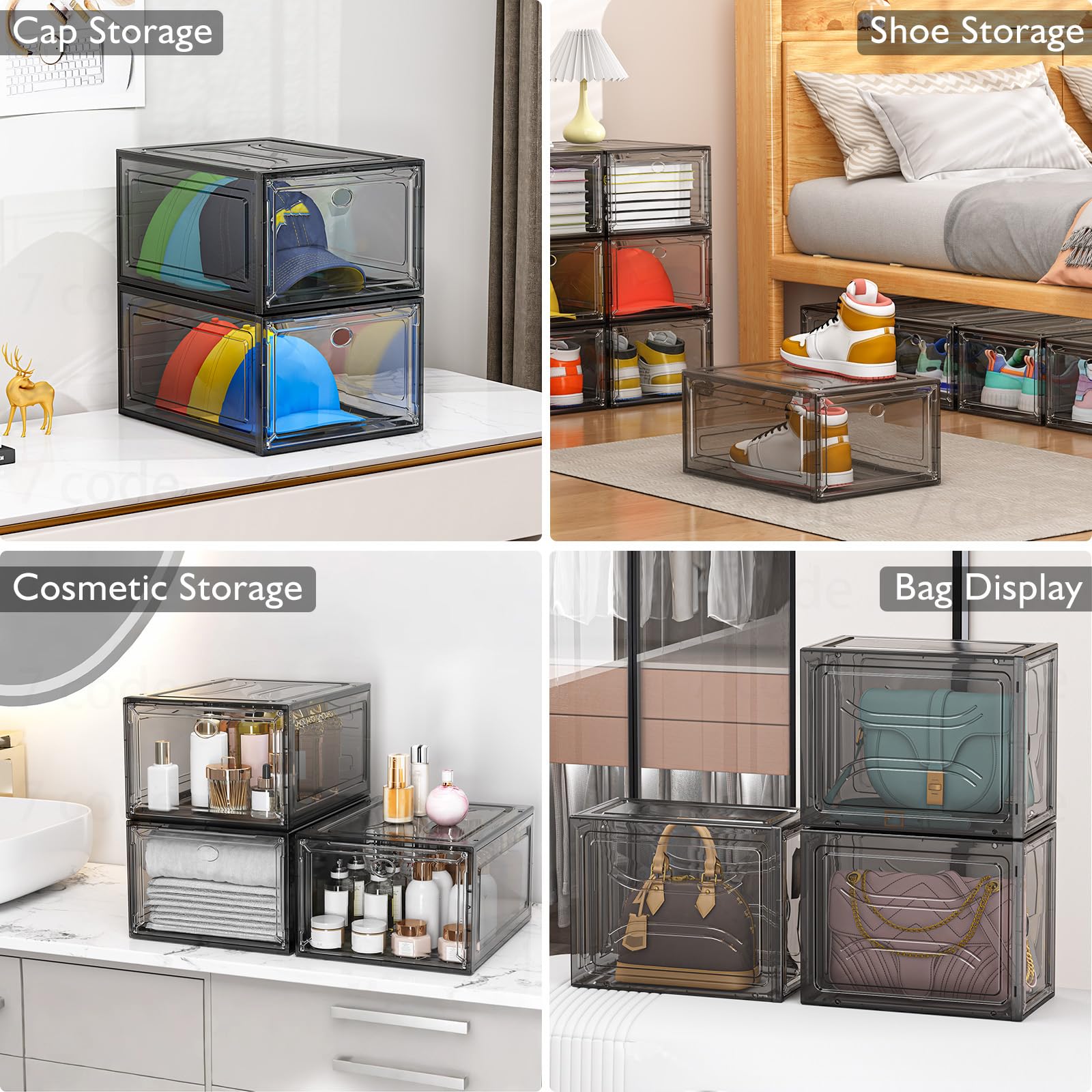 Sturdy Clear Stackable Shoe Storage Boxes with Magnetic Doors