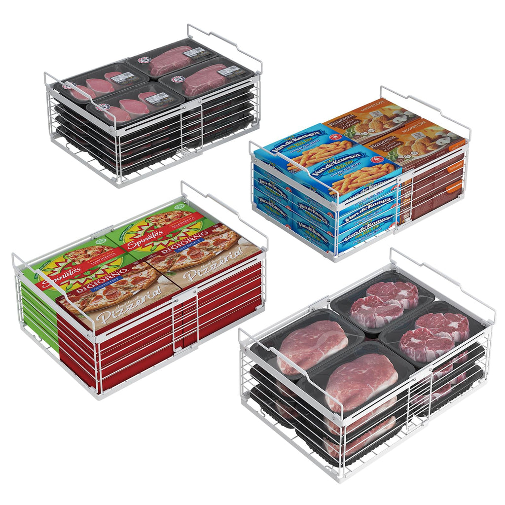 Four Pack Adjustable Stackable Freezer Organizer Bins for Chest Freezer