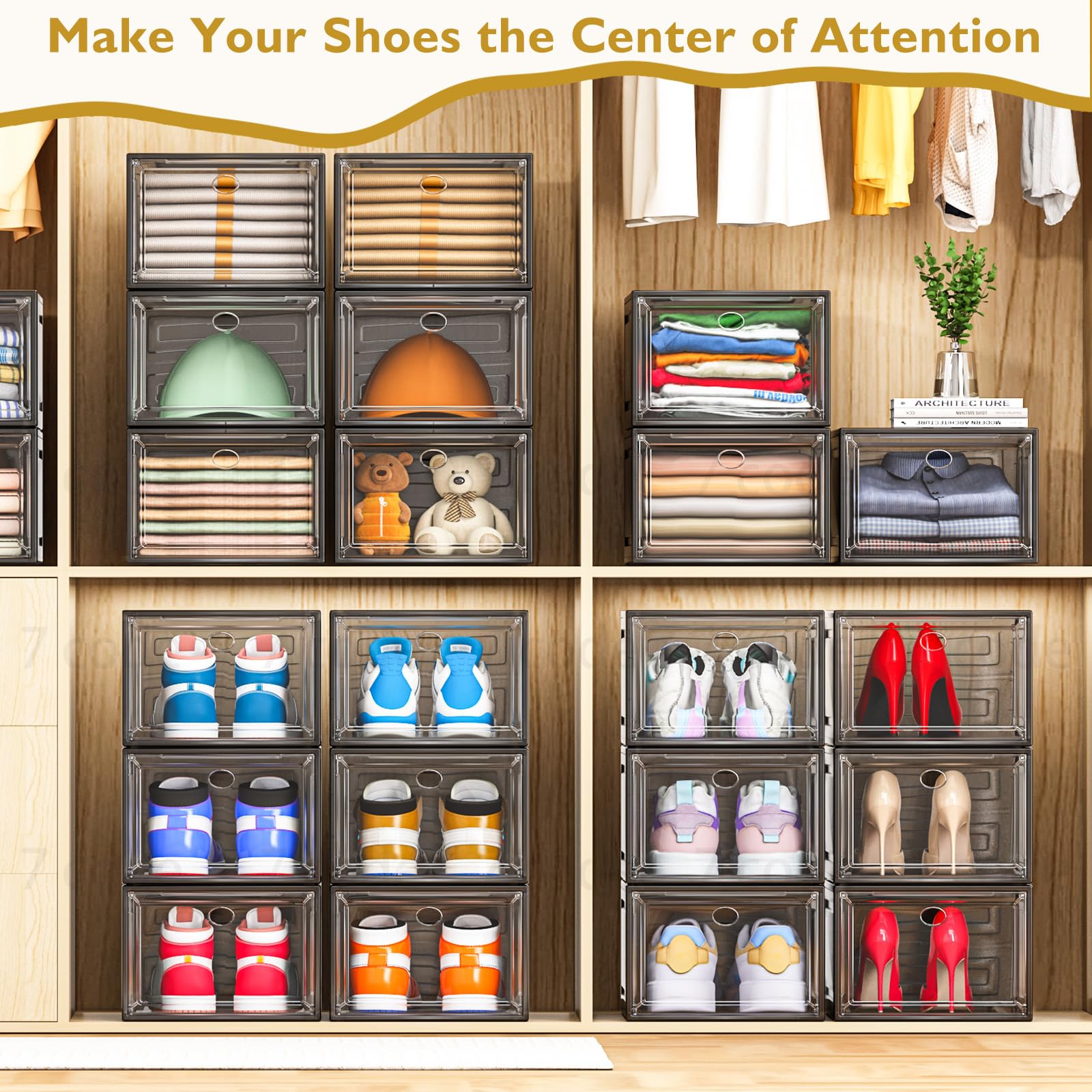 Sturdy Clear Stackable Shoe Storage Boxes with Magnetic Doors