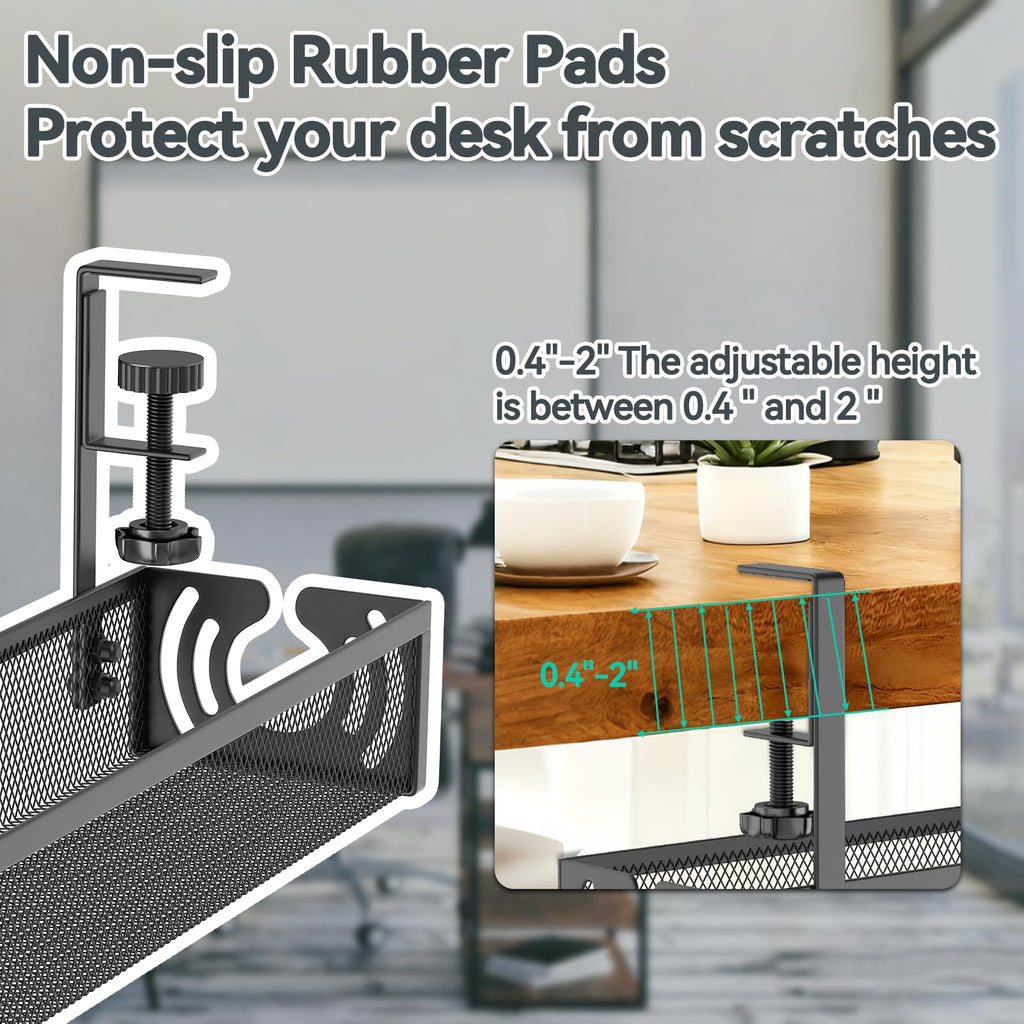 No Drill 15 Inch Under Desk Cable Management Tray