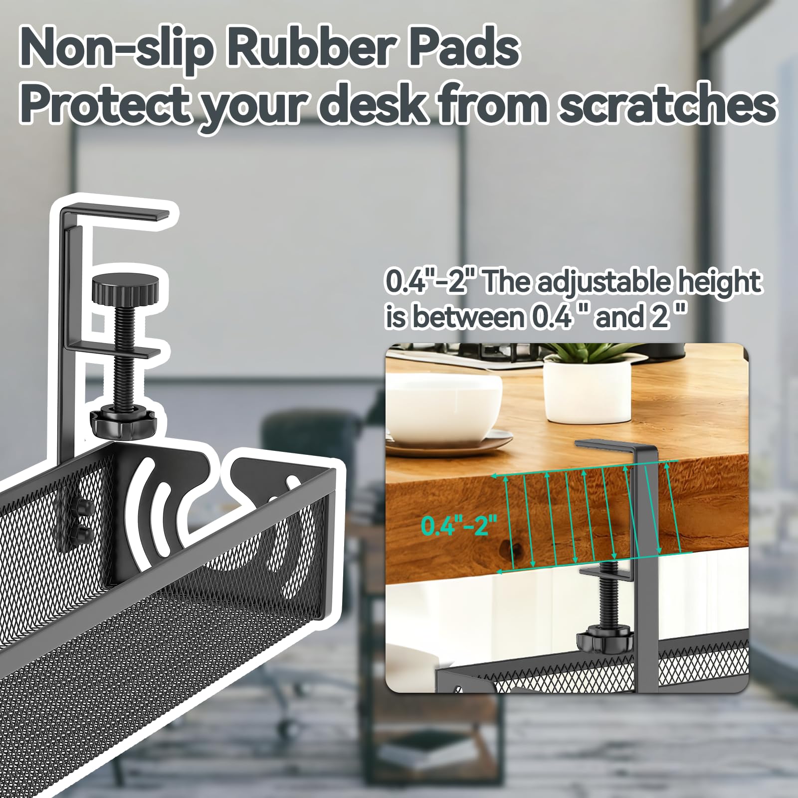 No Drill 15 Inch Under Desk Cable Management Tray