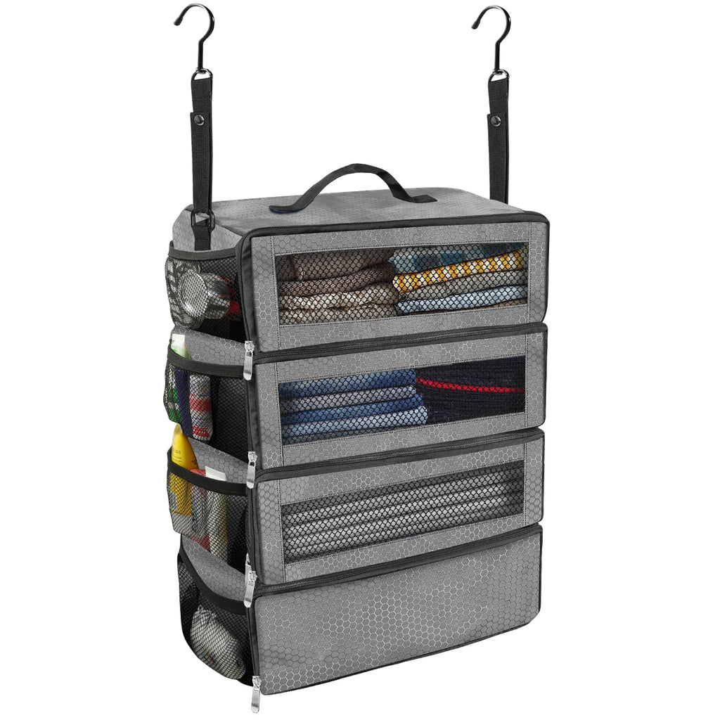 Collapsible Hanging Suitcase Organizer with Portable Travel Shelves