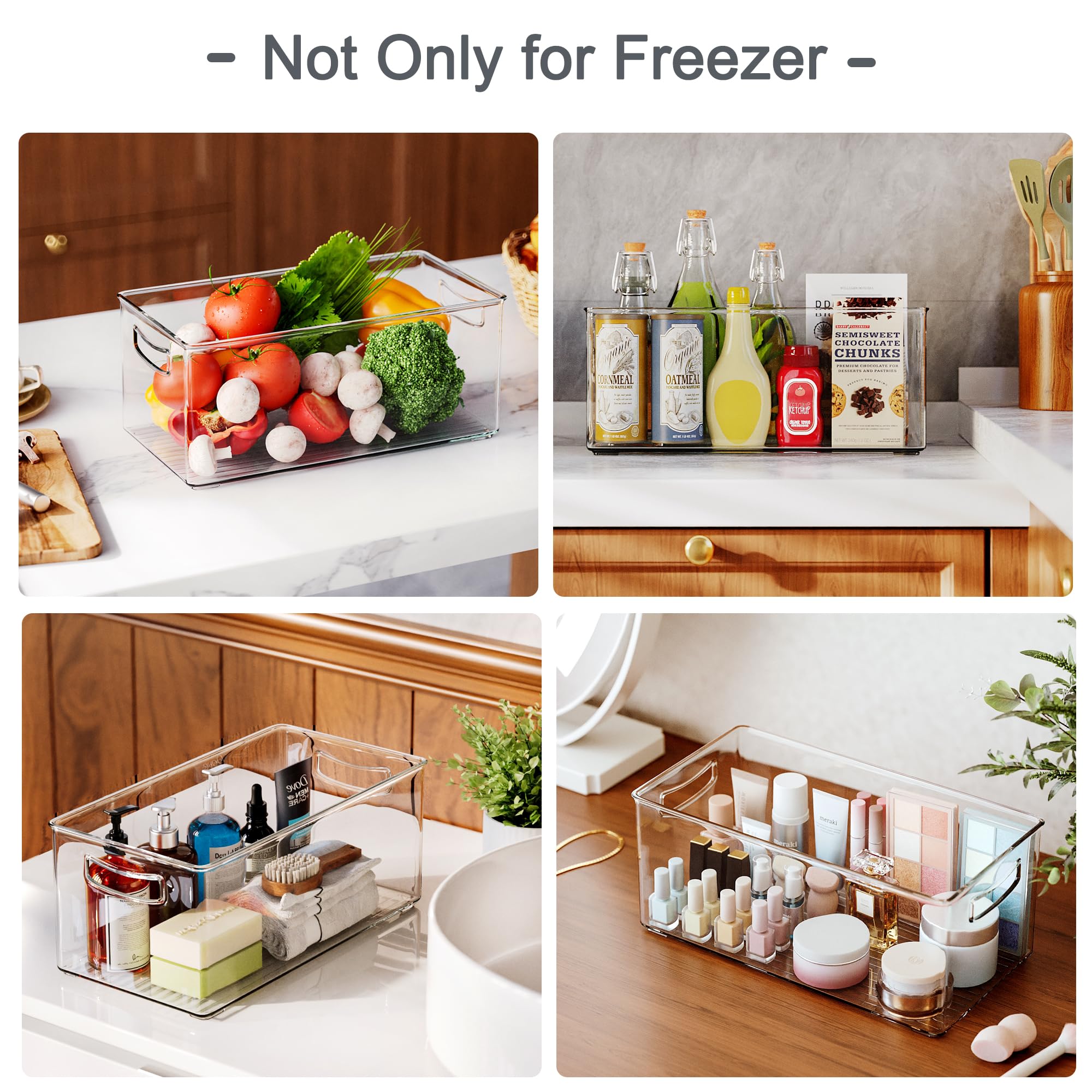 Stackable Freezer Storage Bins with Side Handles