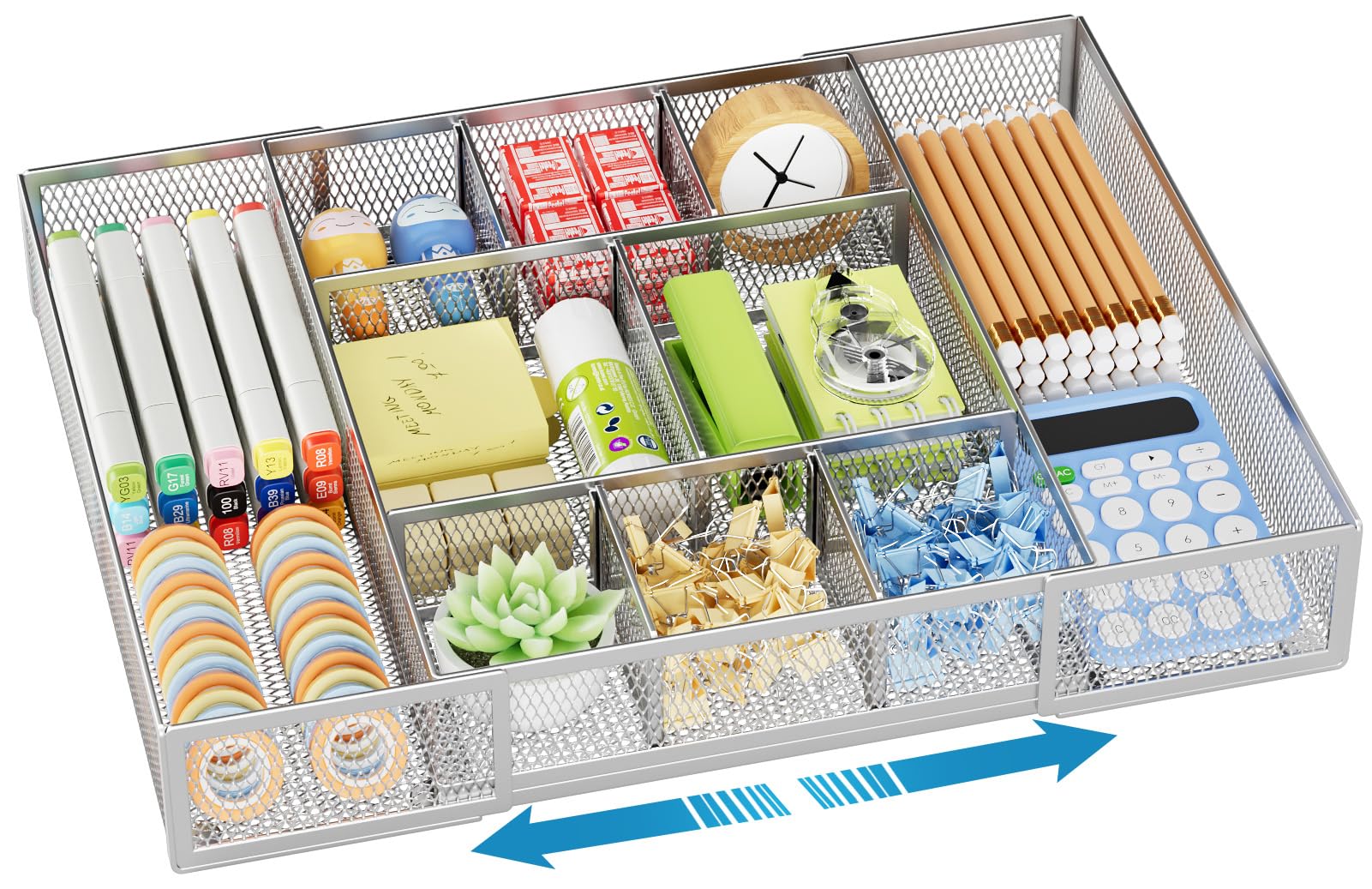 Expandable Desk Drawer Organizer with Ten Adjustable Compartments