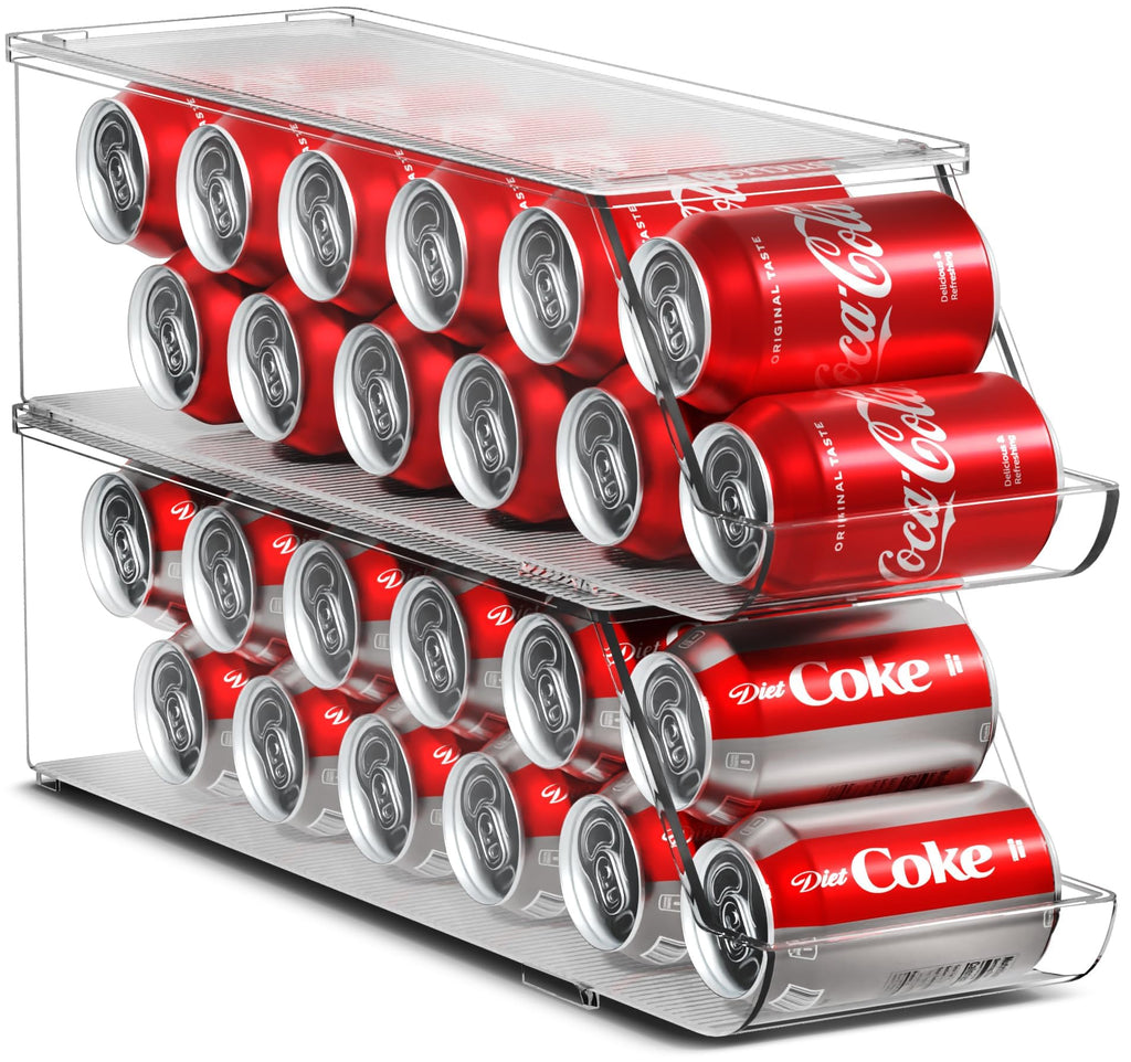 Four Pack Stackable Clear Refrigerator Can Organizers with 12 Can Capacity