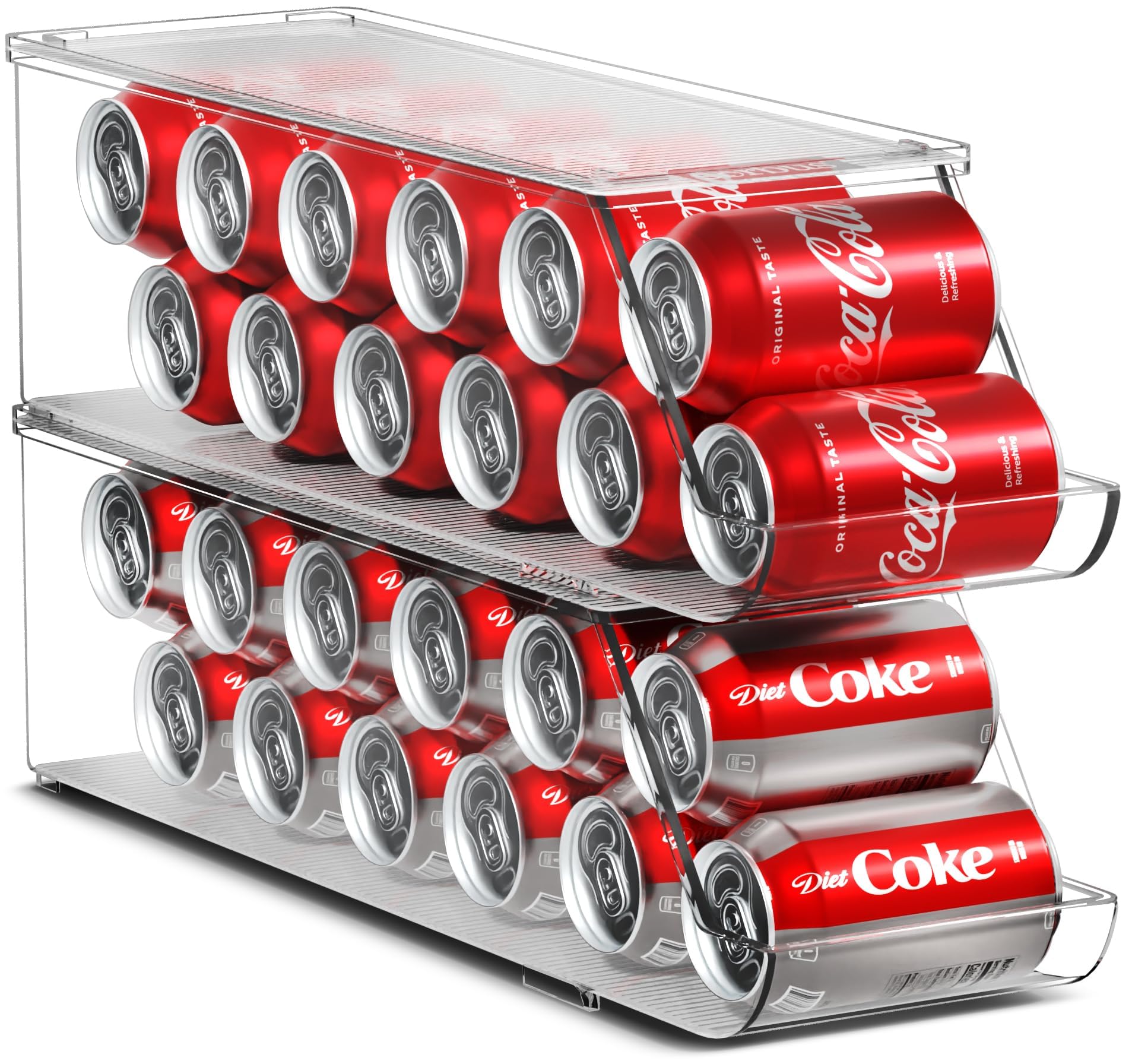 Four Pack Stackable Clear Refrigerator Can Organizers with 12 Can Capacity