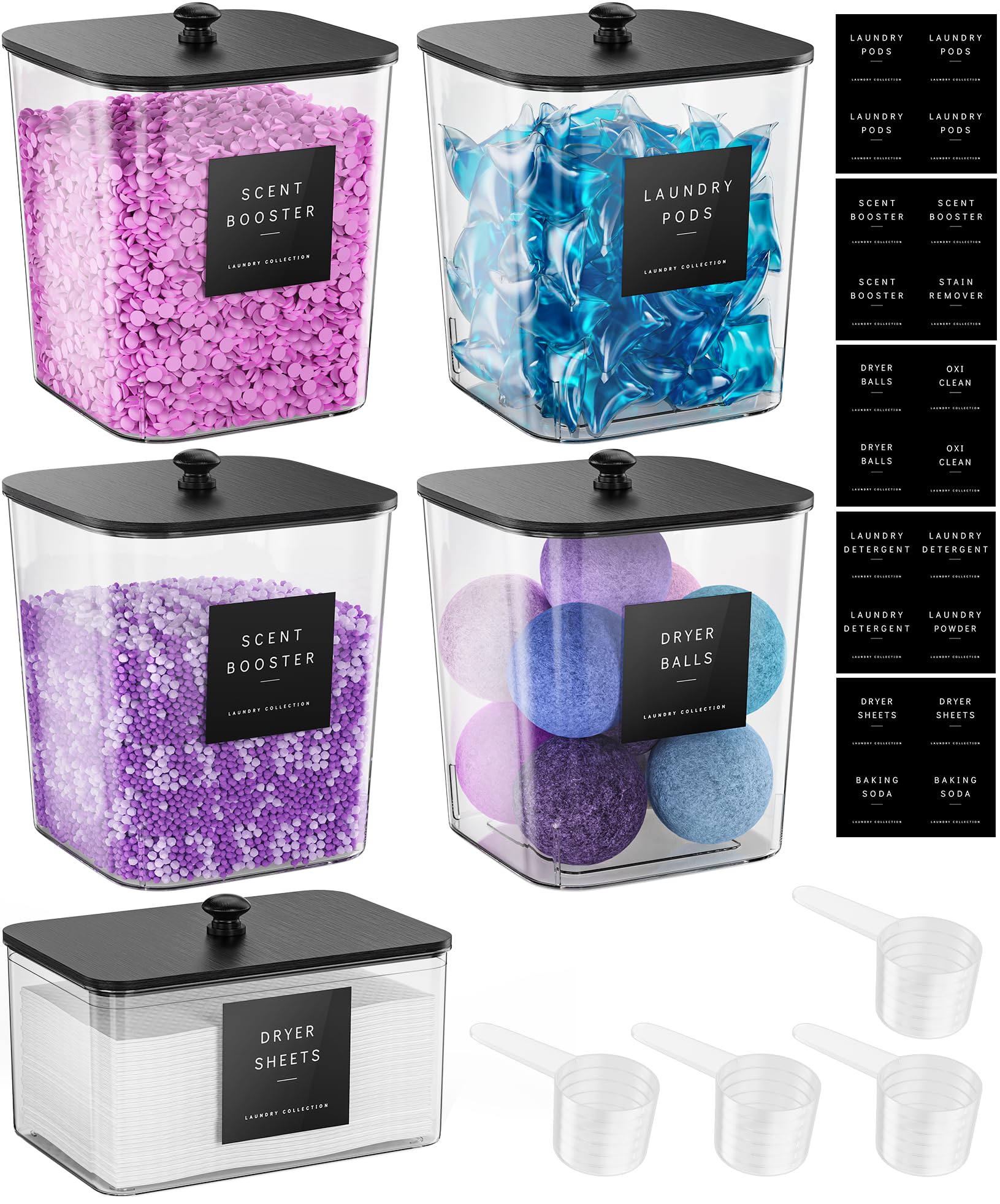 Four Pack Clear Laundry Pod and Detergent Storage Containers