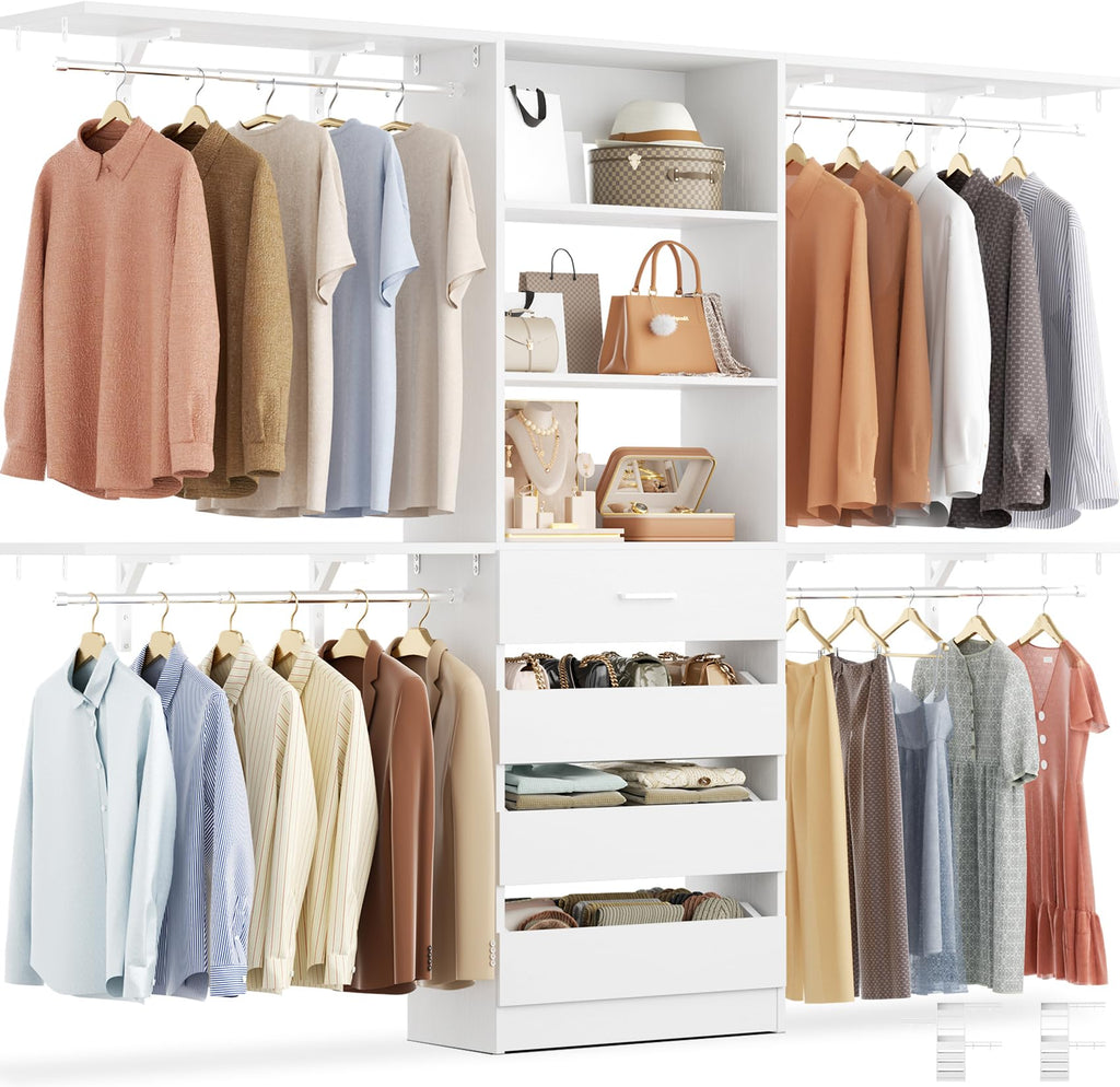 8FT Closet Organizer System with 4 Wooden Drawers and 4 Shelves