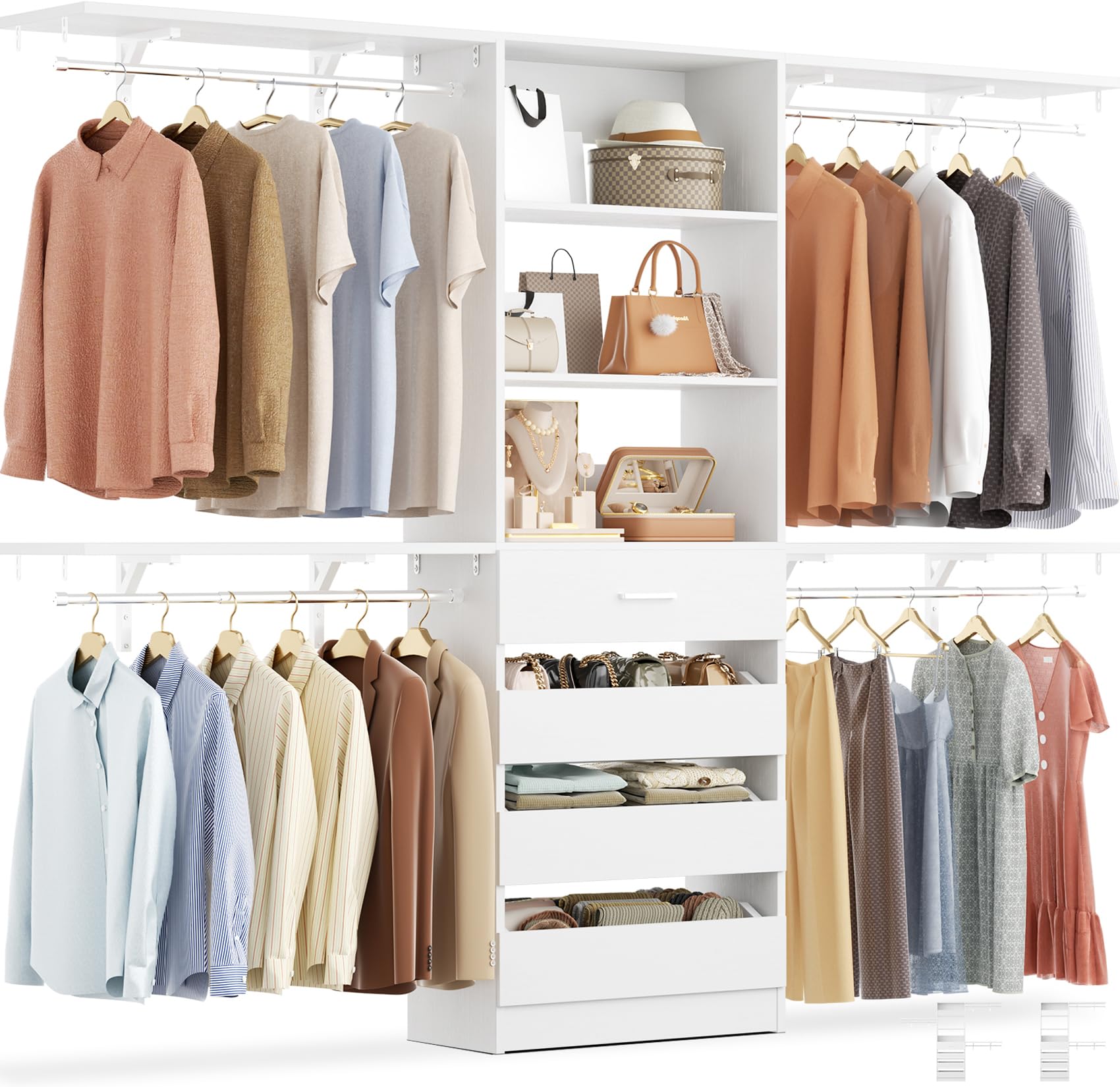 8FT Closet Organizer System with 4 Wooden Drawers and 4 Shelves