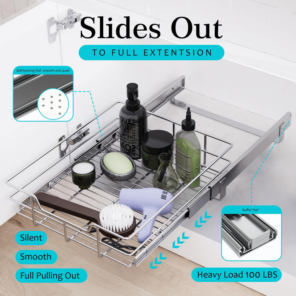 Heavy Duty Pull Out Cabinet Organizer with Chrome Plated Slide Out Drawer