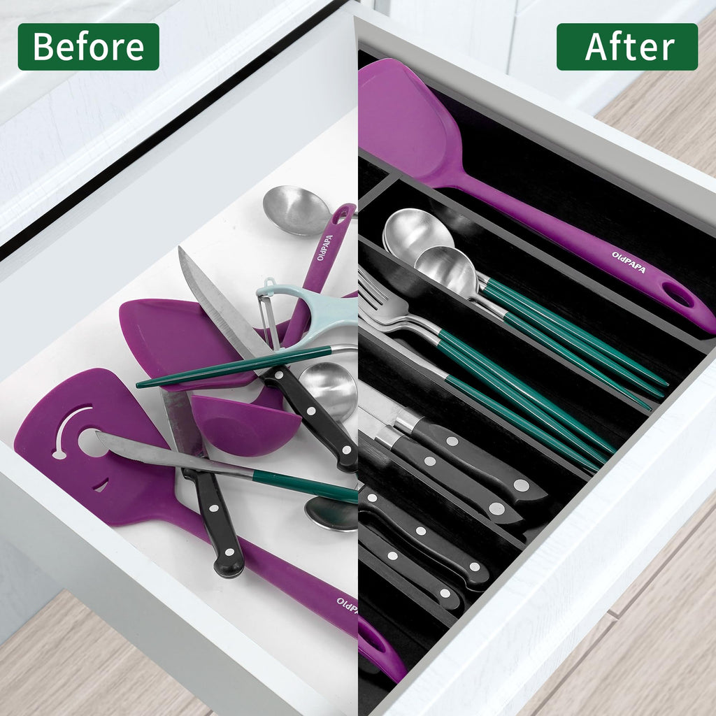 Expandable Bamboo Kitchen Drawer Organizer for Utensils and Cutlery