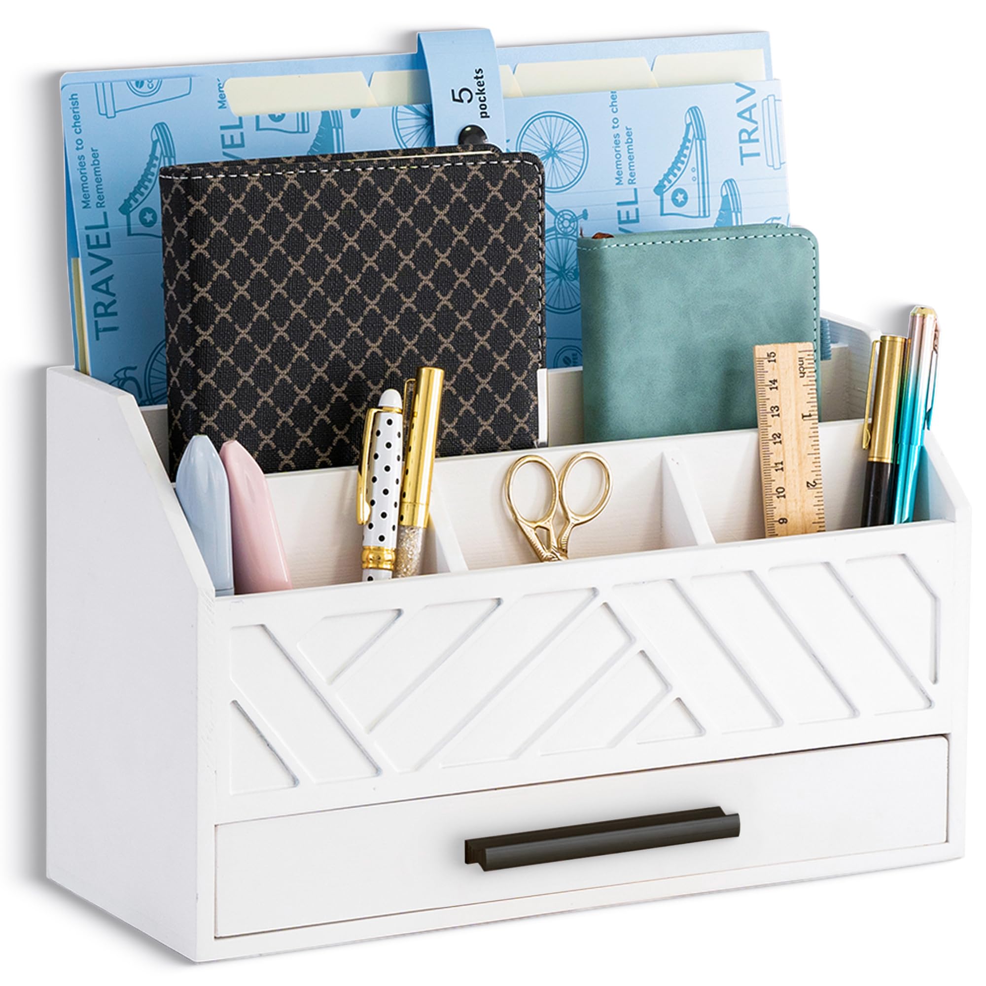 Wood Desk Organizer with Drawer Mail and File Holder
