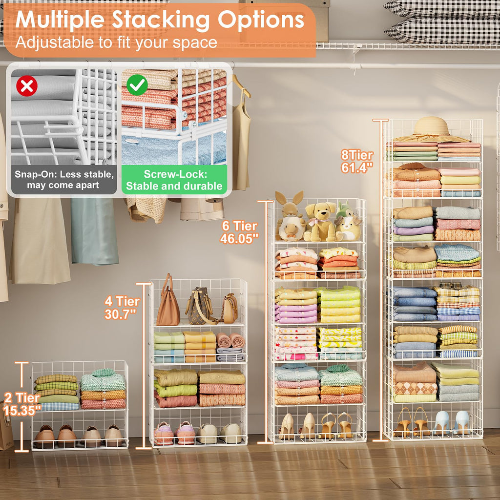 Eight Tier Hanging Closet Organizer with Wire Baskets Hooks and Dividers
