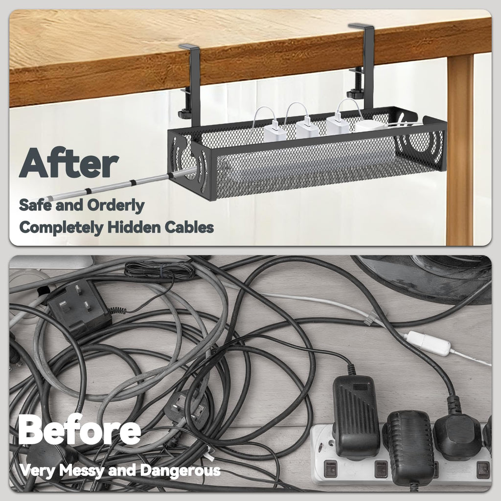 No Drill 15 Inch Under Desk Cable Management Tray