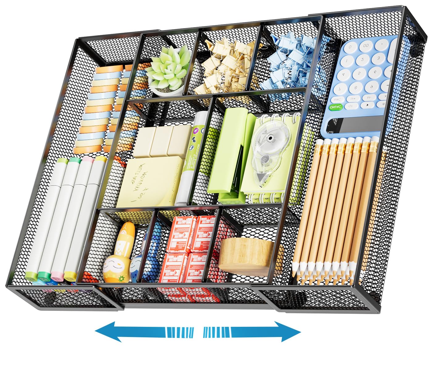 Expandable Desk Drawer Organizer with Ten Adjustable Compartments