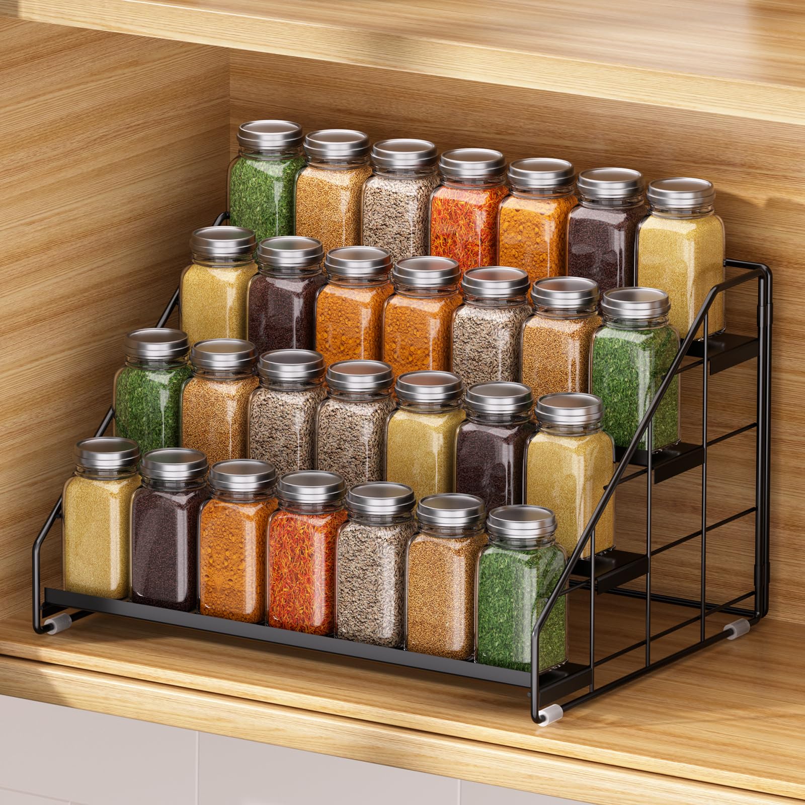 Adjustable Four Tier Spice Rack Organizer for Kitchen Cabinets