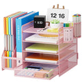 Five Tier Mesh Desk Organizer with File Tray Drawer Pen and Magazine Holders